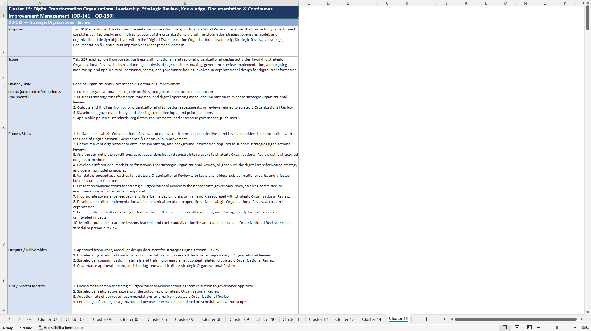 100+ Organizational Design for Digital Transformation SOPs (Excel template (XLSX)) Preview Image