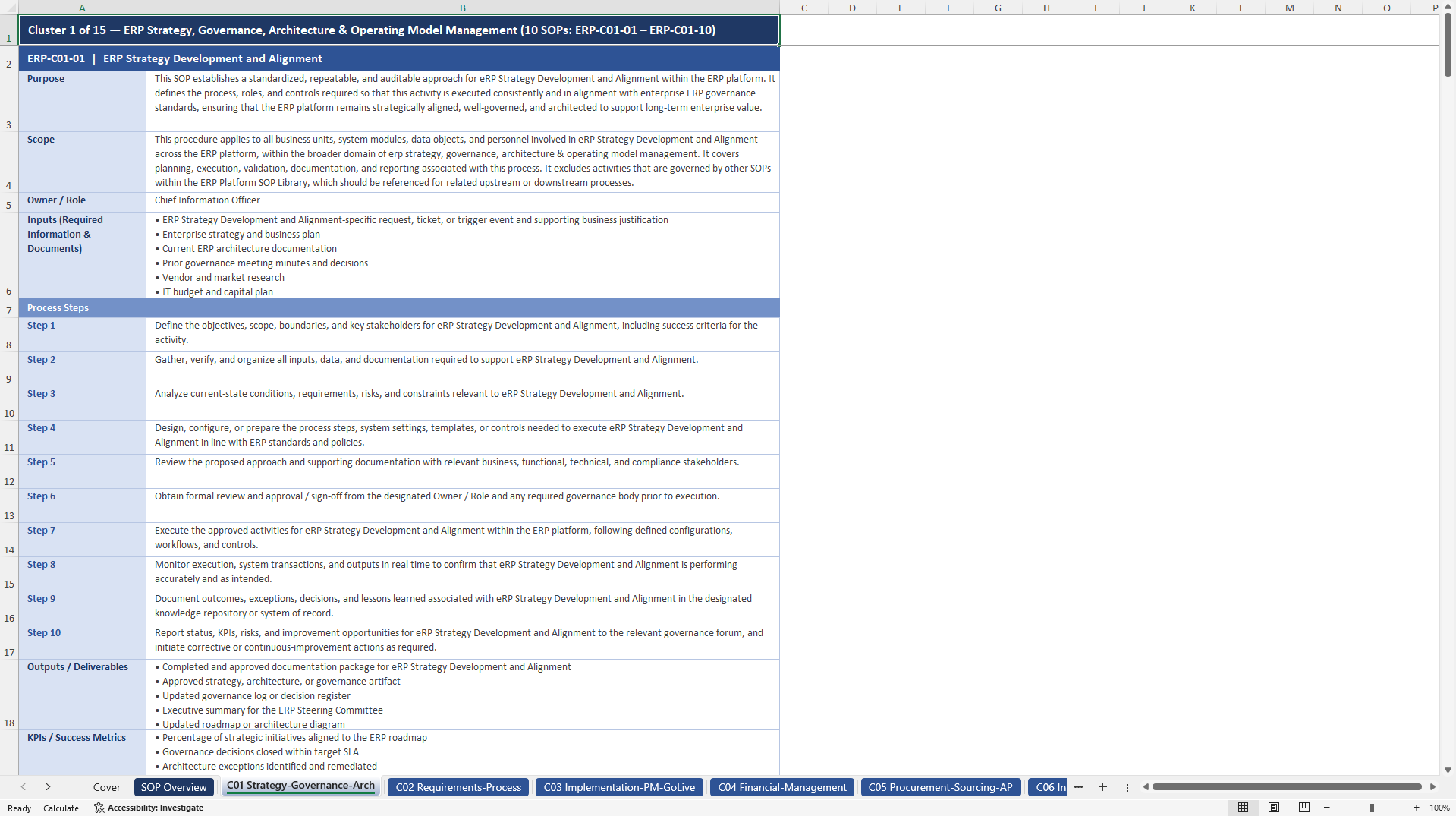 100+ Enterprise Resource Planning (ERP) Platform SOPs (Excel template (XLSX)) Preview Image