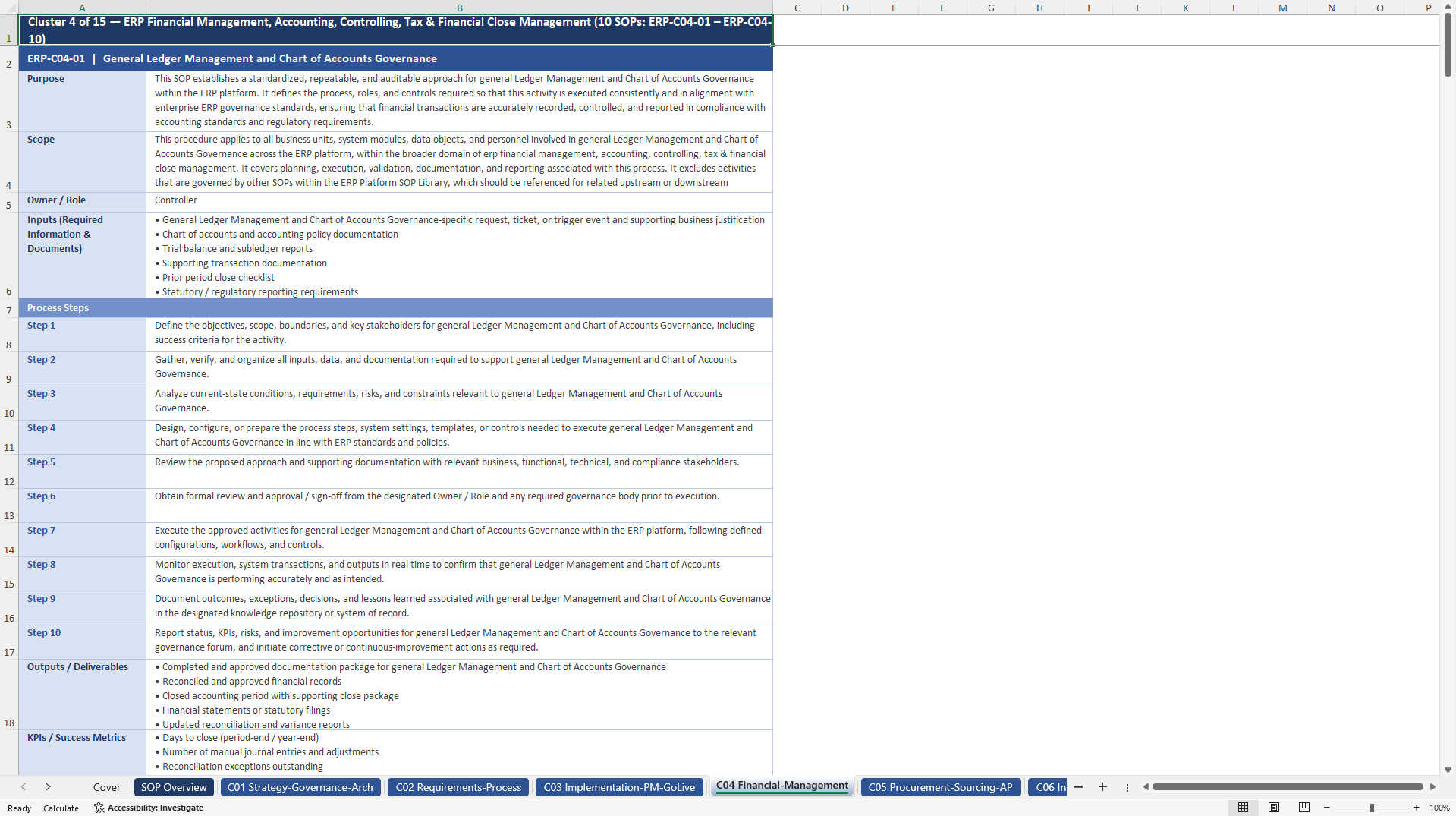 100+ Enterprise Resource Planning (ERP) Platform SOPs (Excel template (XLSX)) Preview Image