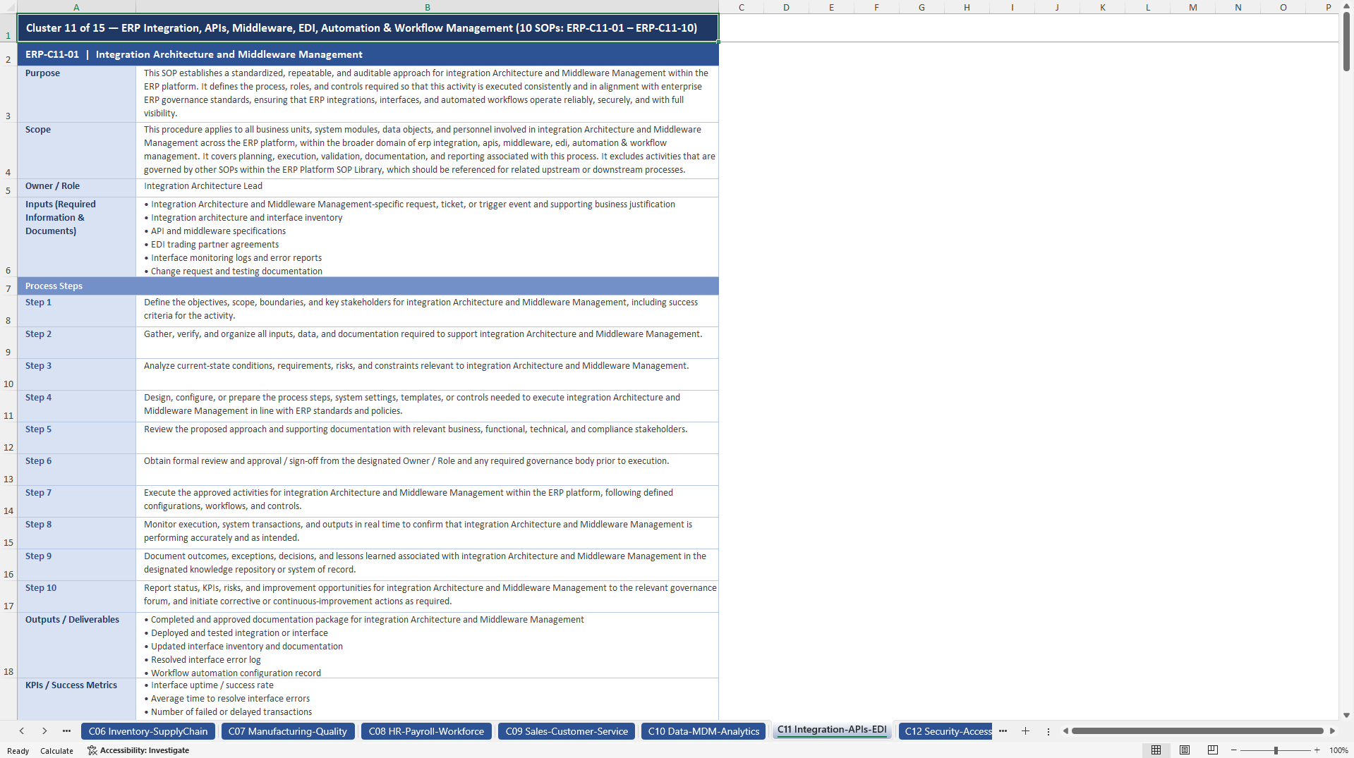100+ Enterprise Resource Planning (ERP) Platform SOPs (Excel template (XLSX)) Preview Image