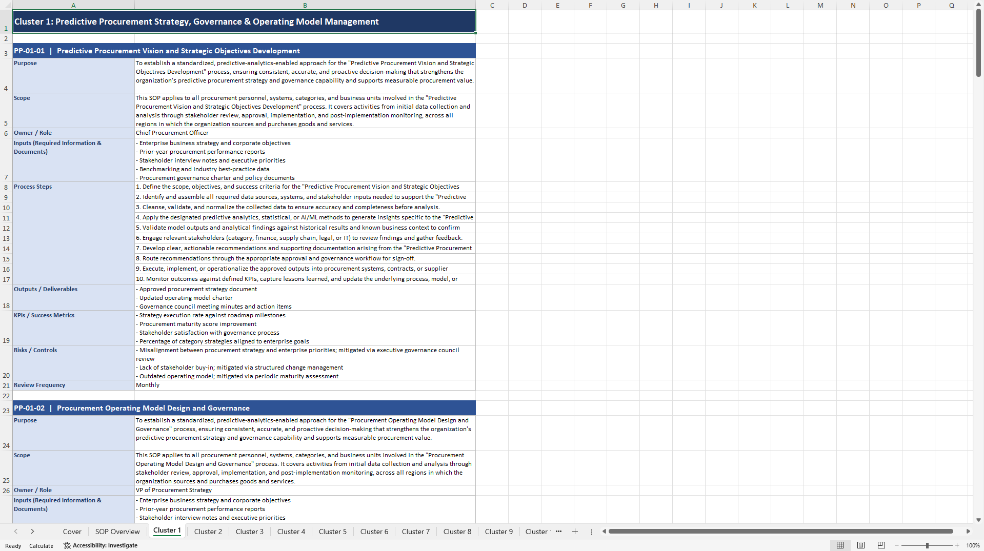 100+ Predictive Procurement SOPs (Excel template (XLSX)) Preview Image