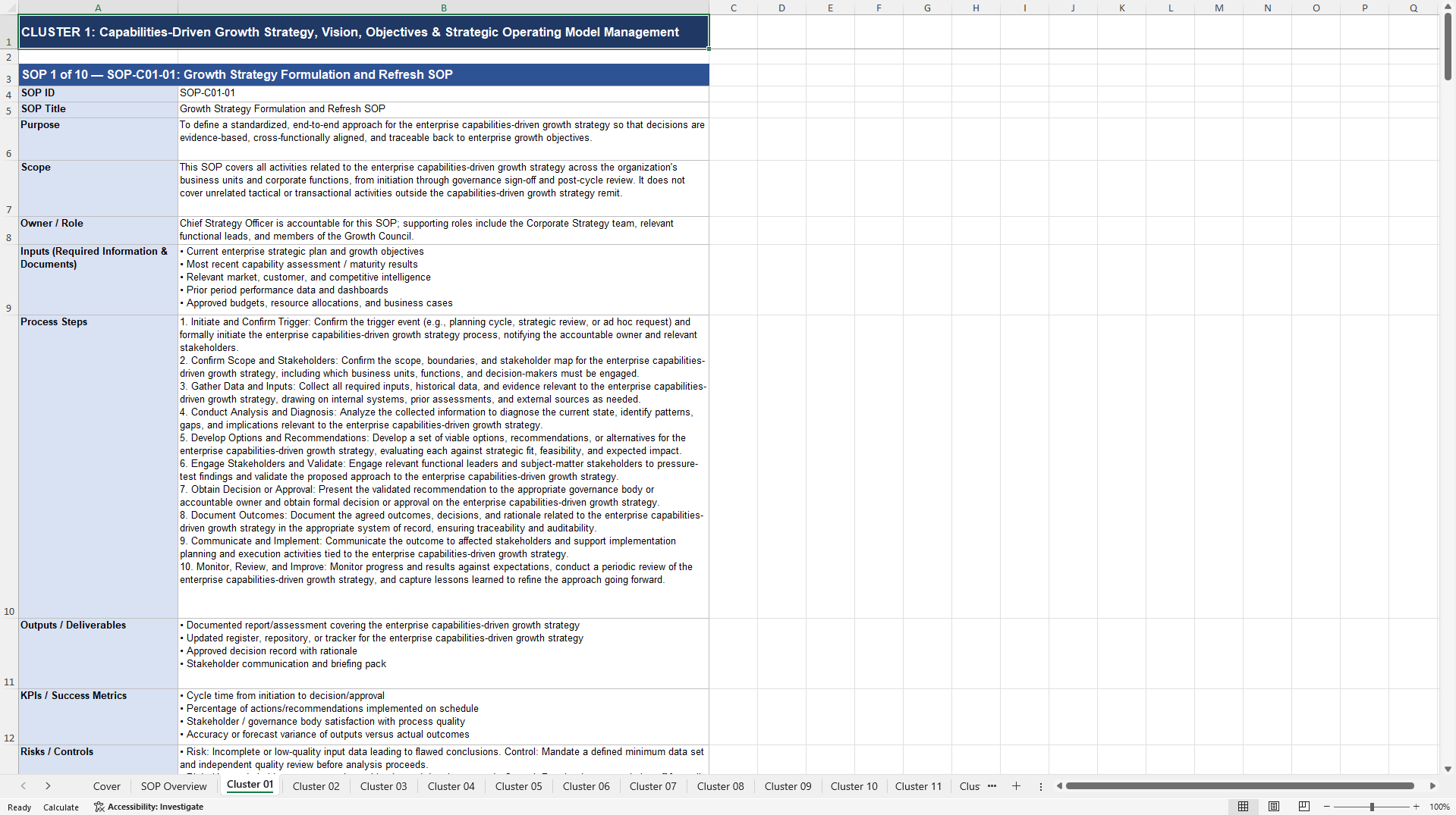 100+ Capabilities-Driven Growth Strategy SOPs (Excel template (XLSX)) Preview Image