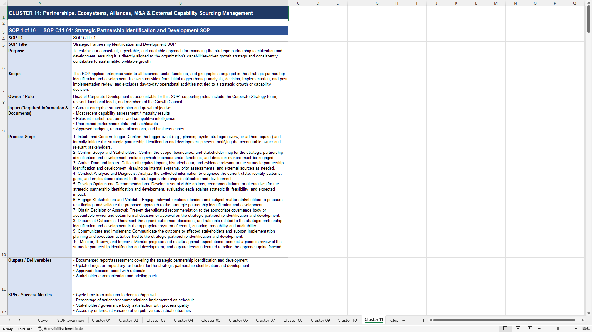 100+ Capabilities-Driven Growth Strategy SOPs (Excel template (XLSX)) Preview Image