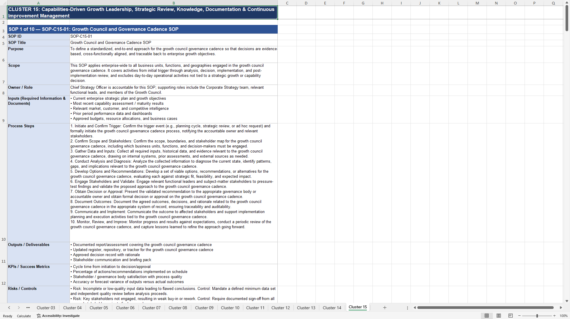 100+ Capabilities-Driven Growth Strategy SOPs (Excel template (XLSX)) Preview Image