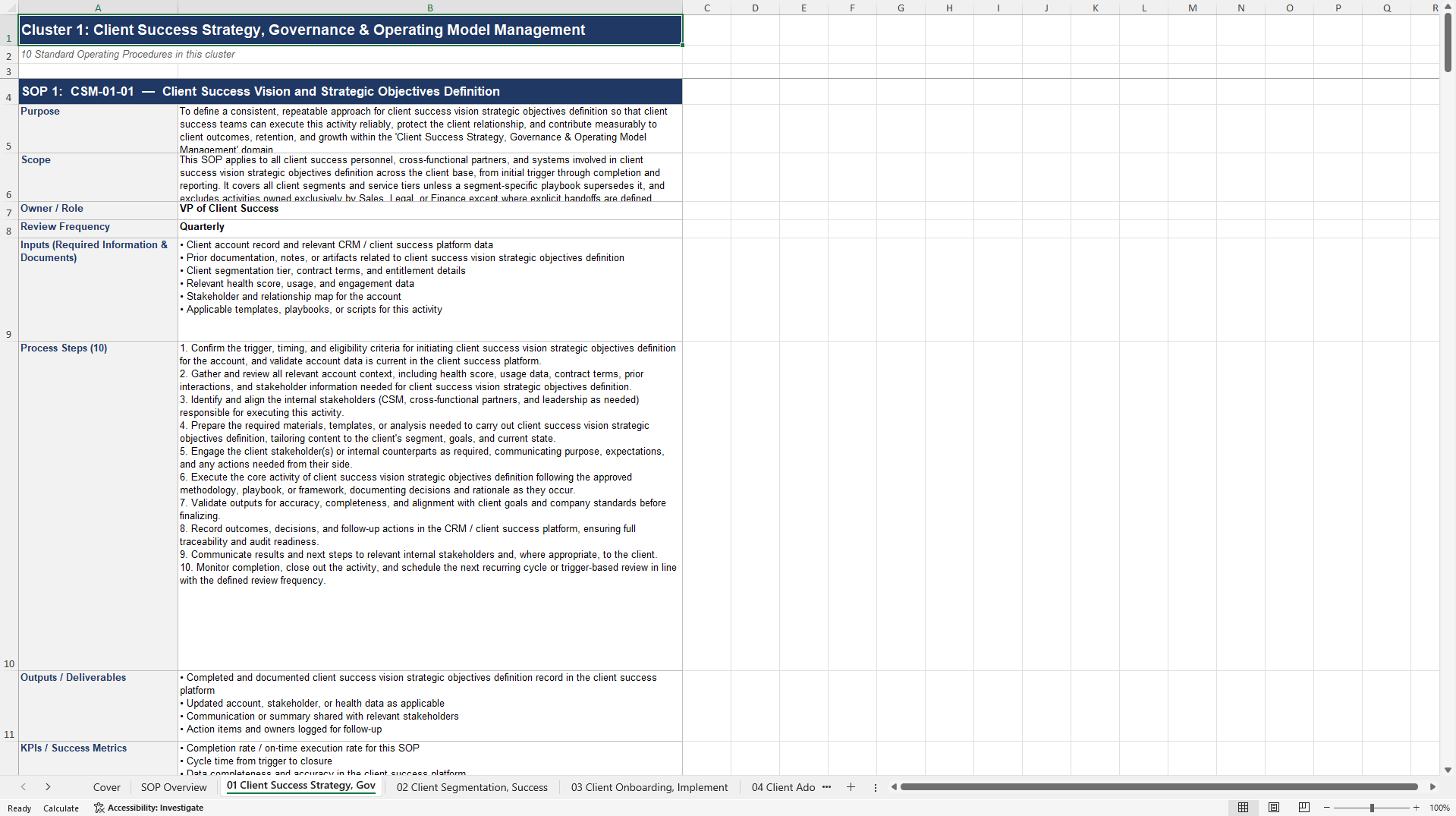 100+ Client Success Management SOPs (Excel template (XLSX)) Preview Image