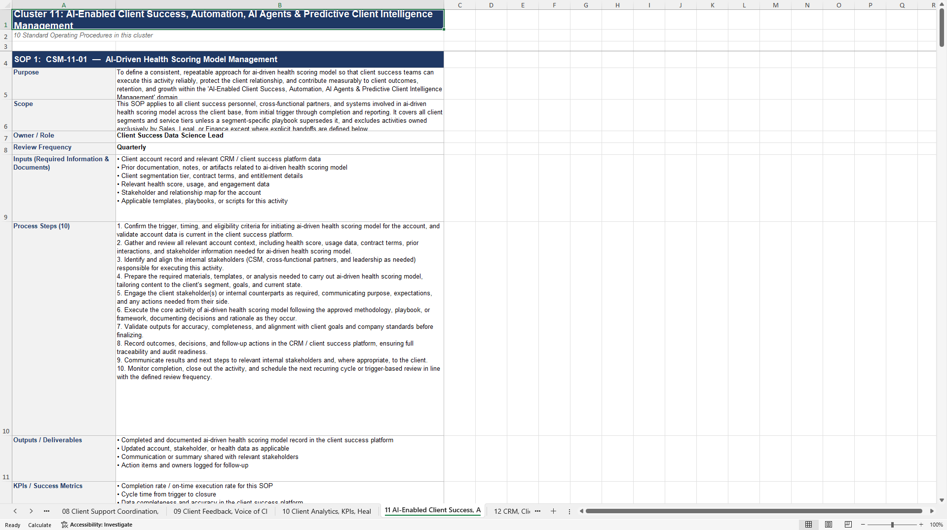 100+ Client Success Management SOPs (Excel template (XLSX)) Preview Image