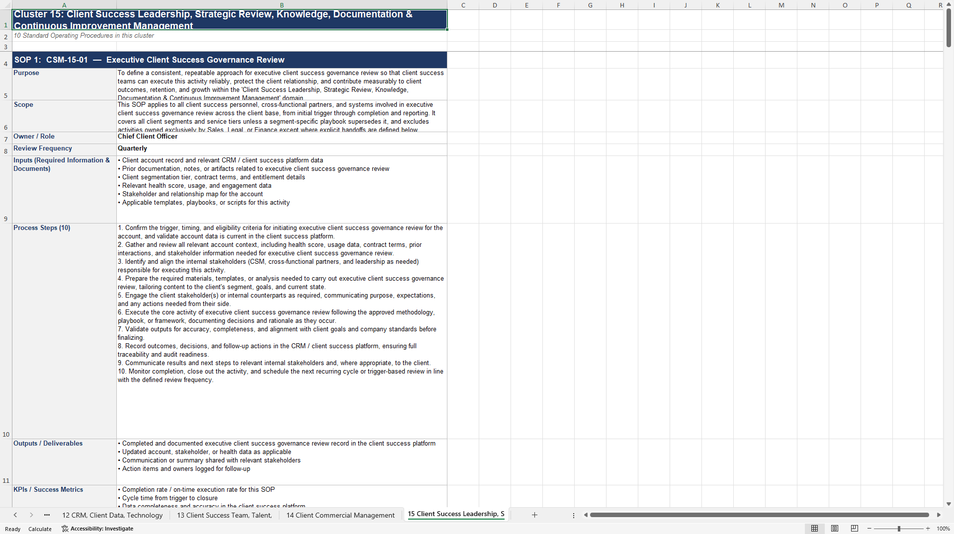 100+ Client Success Management SOPs (Excel template (XLSX)) Preview Image