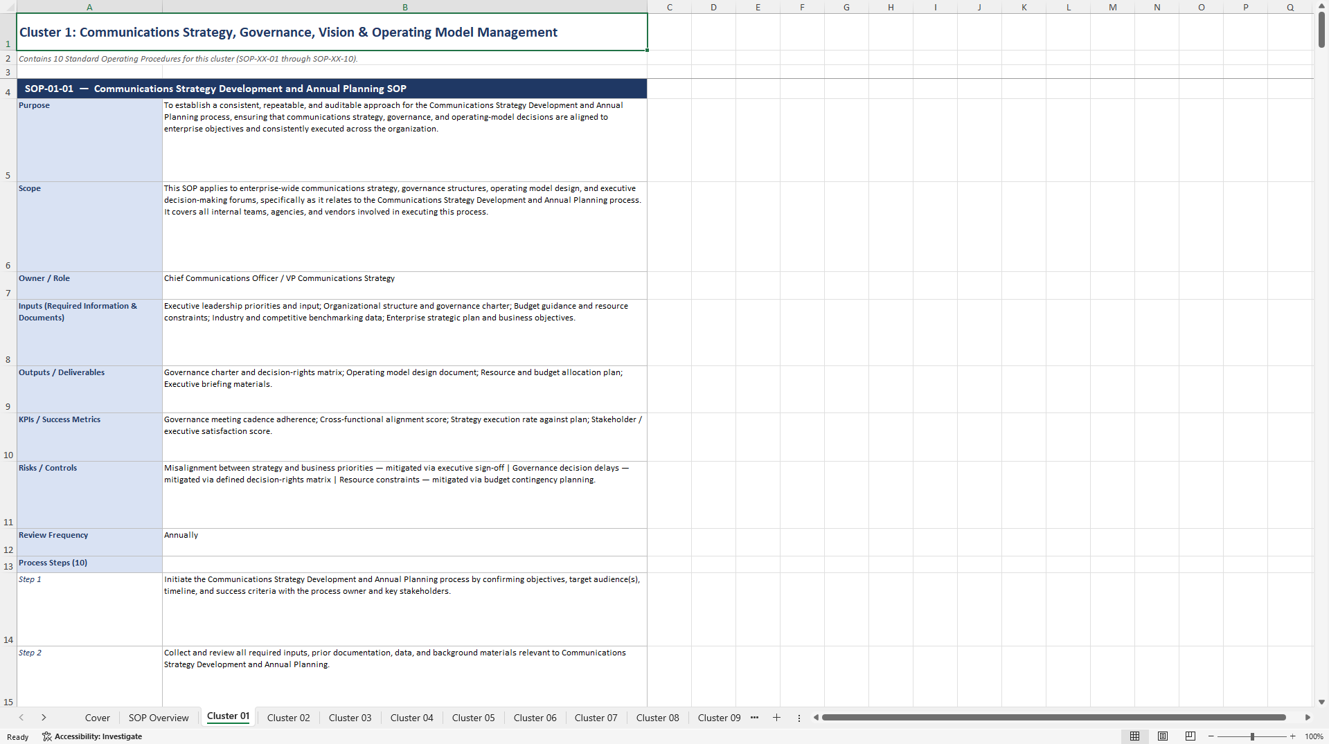 100+ Communications Strategy SOPs (Excel template (XLSX)) Preview Image