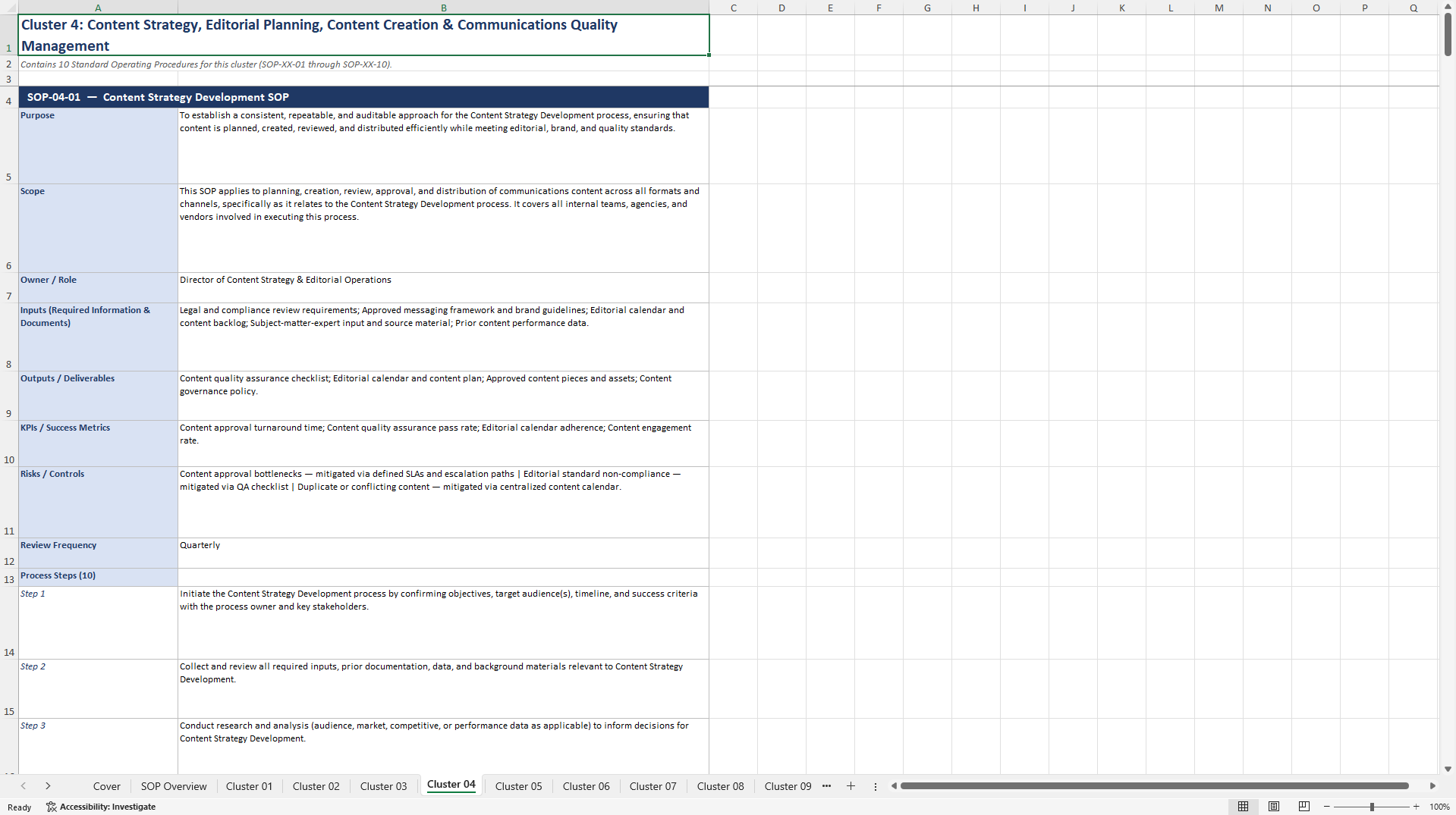 100+ Communications Strategy SOPs (Excel template (XLSX)) Preview Image