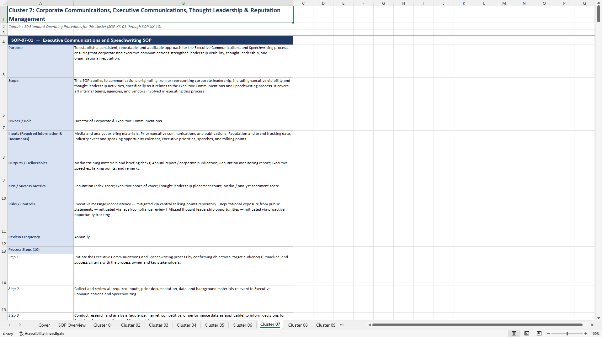 100+ Communications Strategy SOPs (Excel template (XLSX)) Preview Image