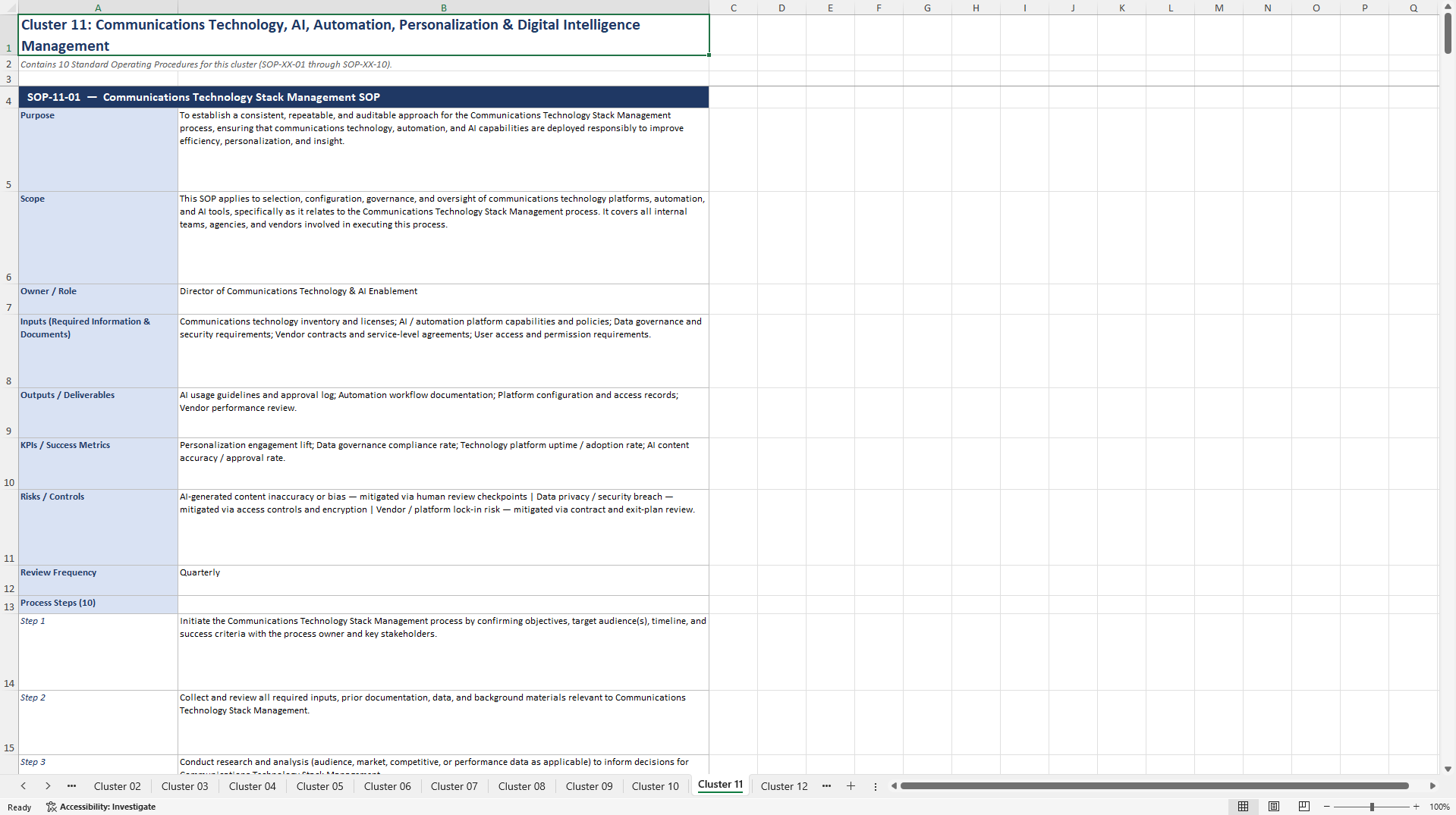100+ Communications Strategy SOPs (Excel template (XLSX)) Preview Image