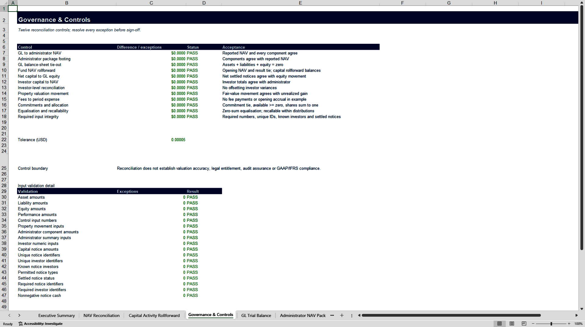 Real Estate Fund NAV and Capital Activity Validation Suite (Excel template (XLSX)) Preview Image