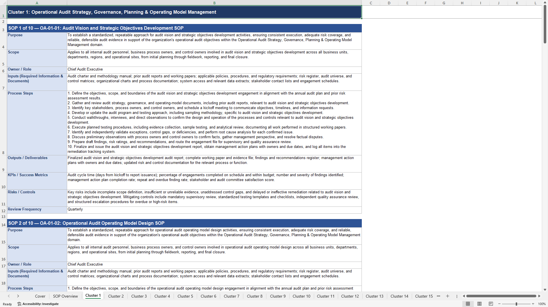 100+ Operational Audit SOPs (Excel template (XLSX)) Preview Image