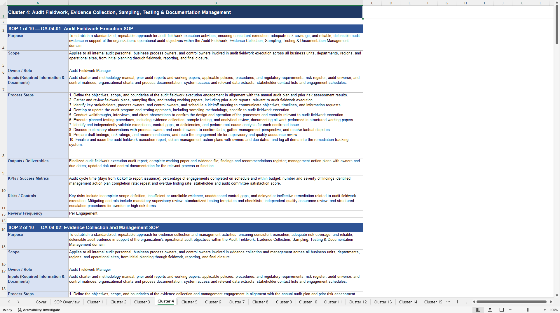 100+ Operational Audit SOPs (Excel template (XLSX)) Preview Image