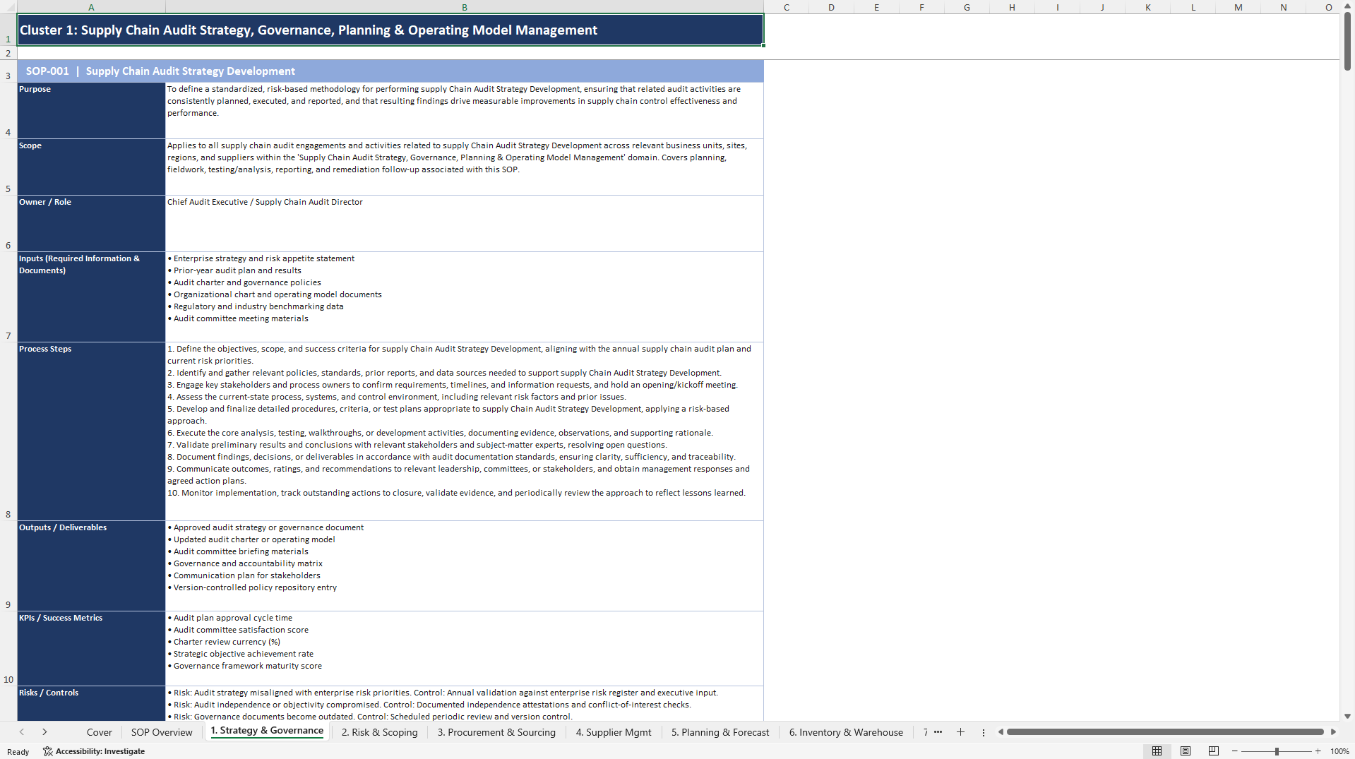 100+ Supply Chain Audit SOPs (Excel template (XLSX)) Preview Image