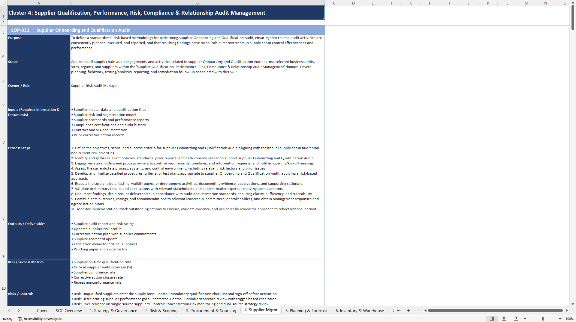 100+ Supply Chain Audit SOPs (Excel template (XLSX)) Preview Image