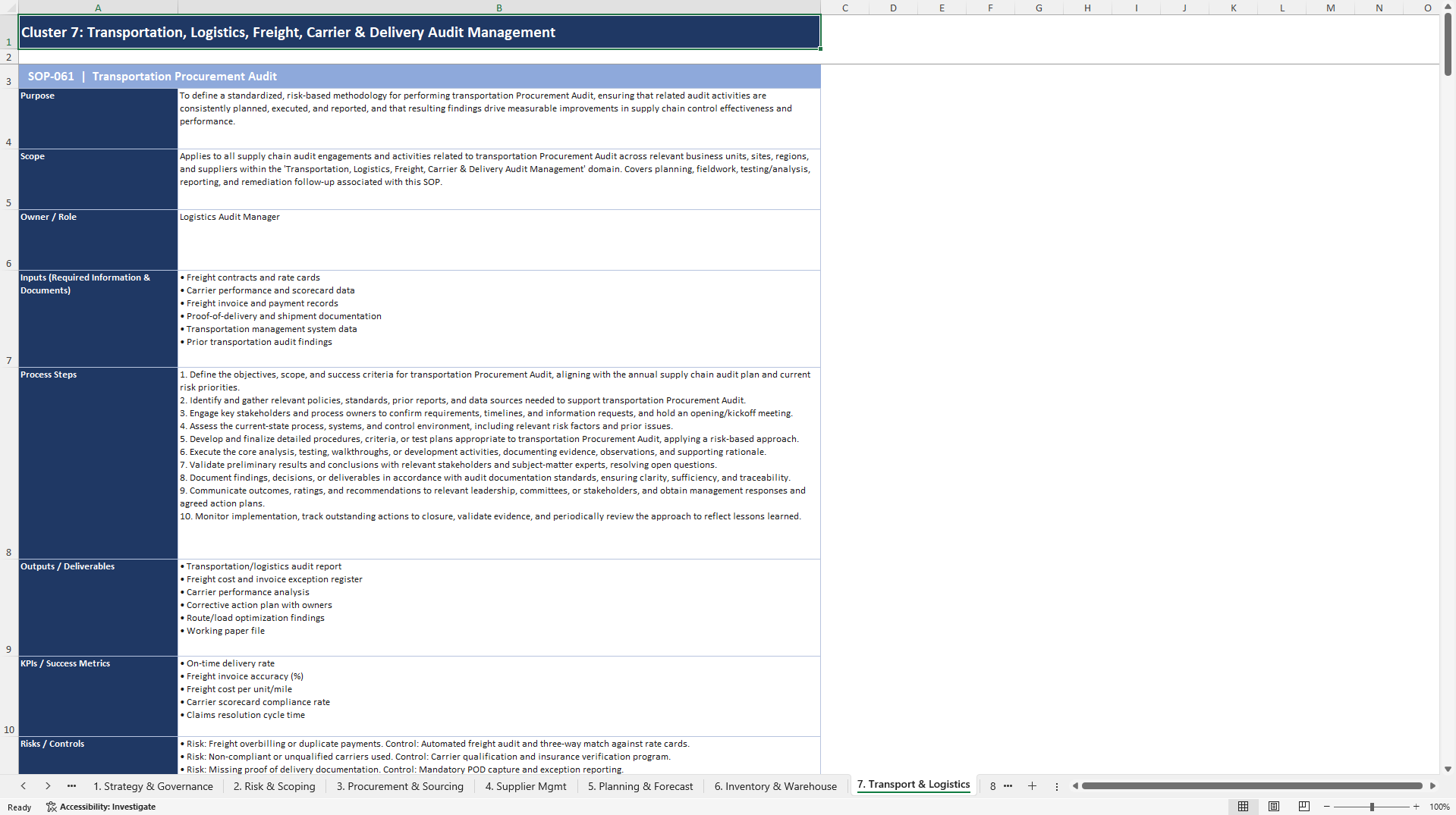 100+ Supply Chain Audit SOPs (Excel template (XLSX)) Preview Image