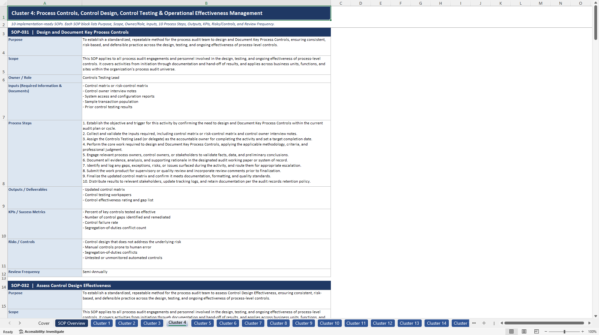 100+ Process Audit SOPs (Excel template (XLSX)) Preview Image