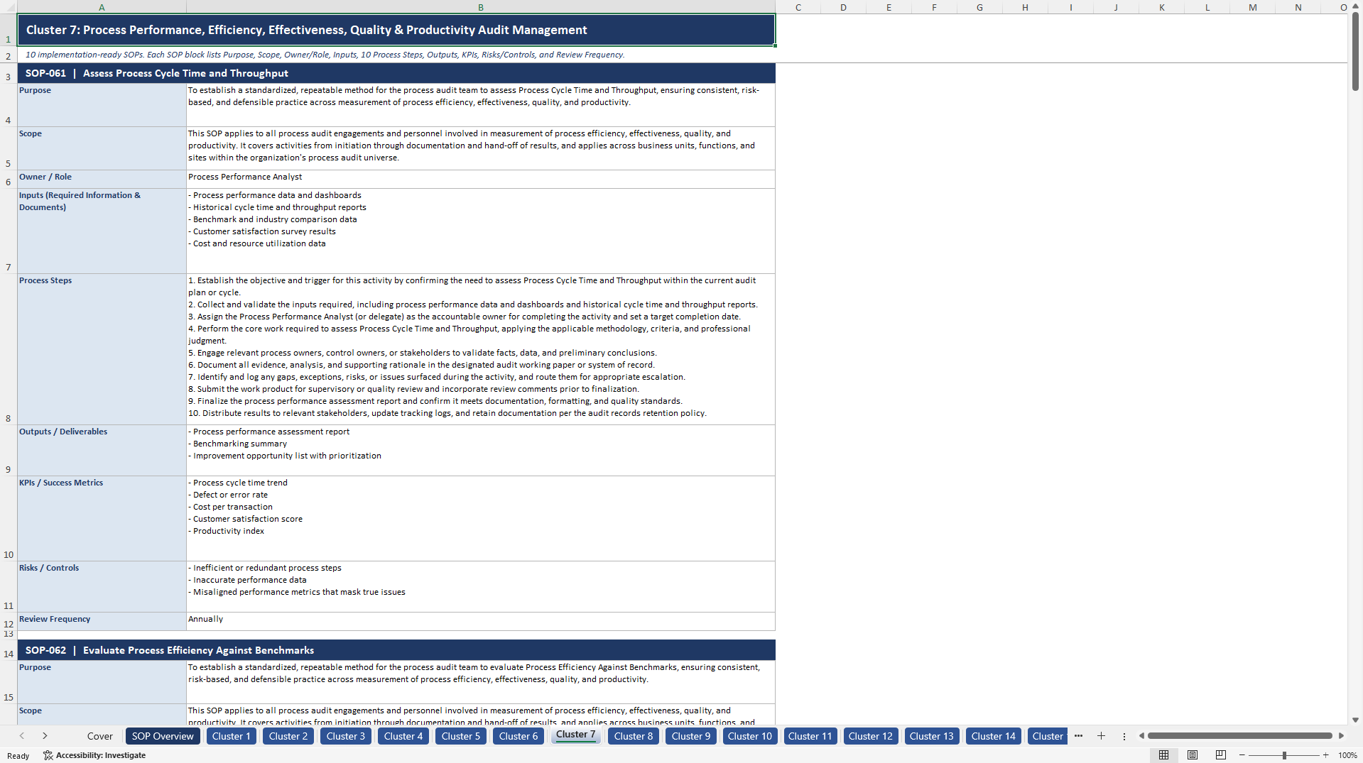 100+ Process Audit SOPs (Excel template (XLSX)) Preview Image