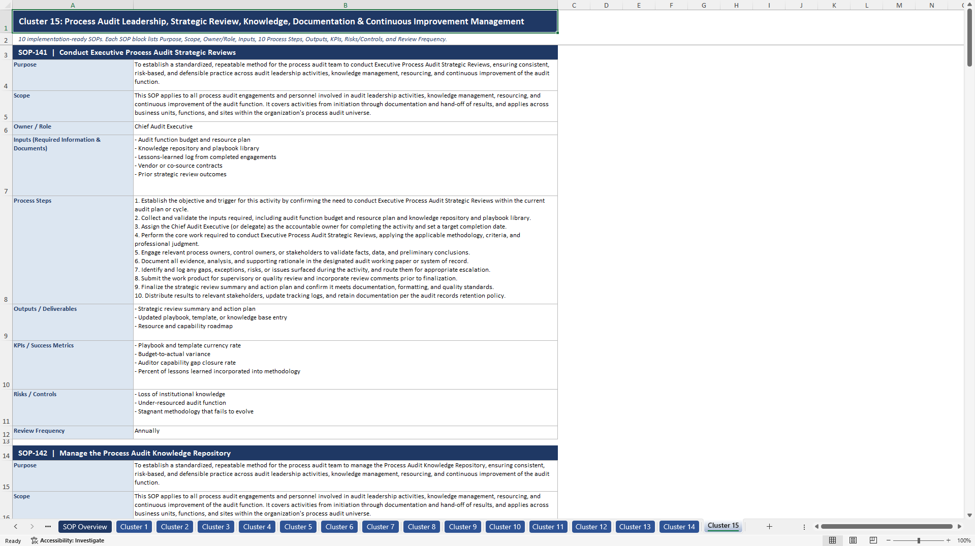 100+ Process Audit SOPs (Excel template (XLSX)) Preview Image