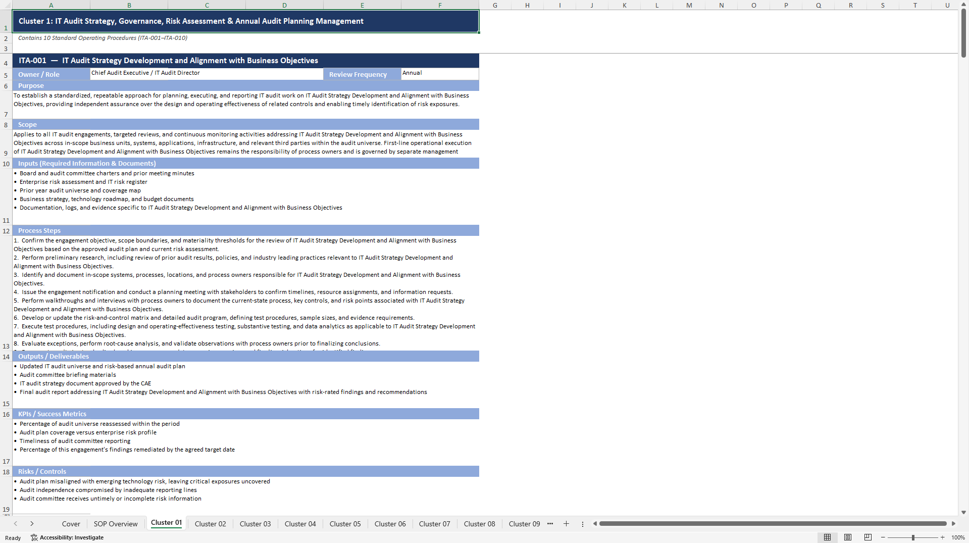 100+ IT Audit SOPs (Excel template (XLSX)) Preview Image