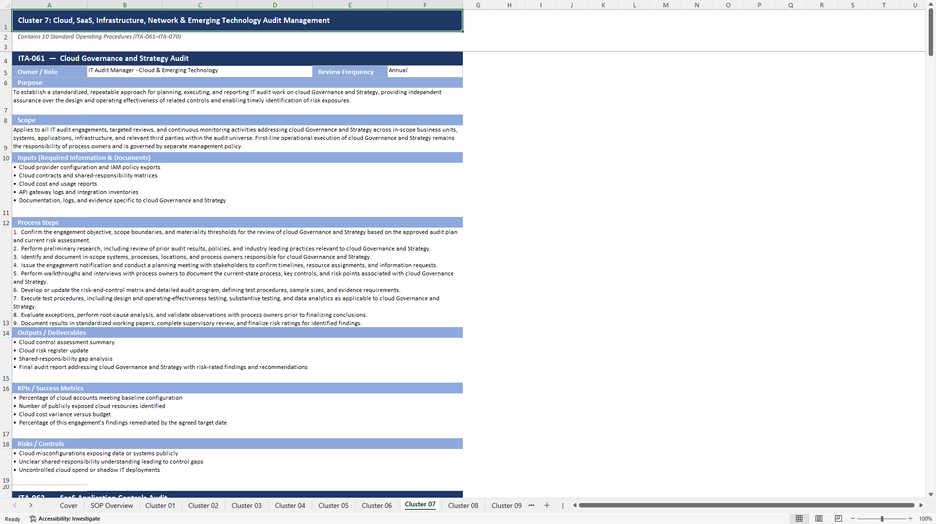 100+ IT Audit SOPs (Excel template (XLSX)) Preview Image