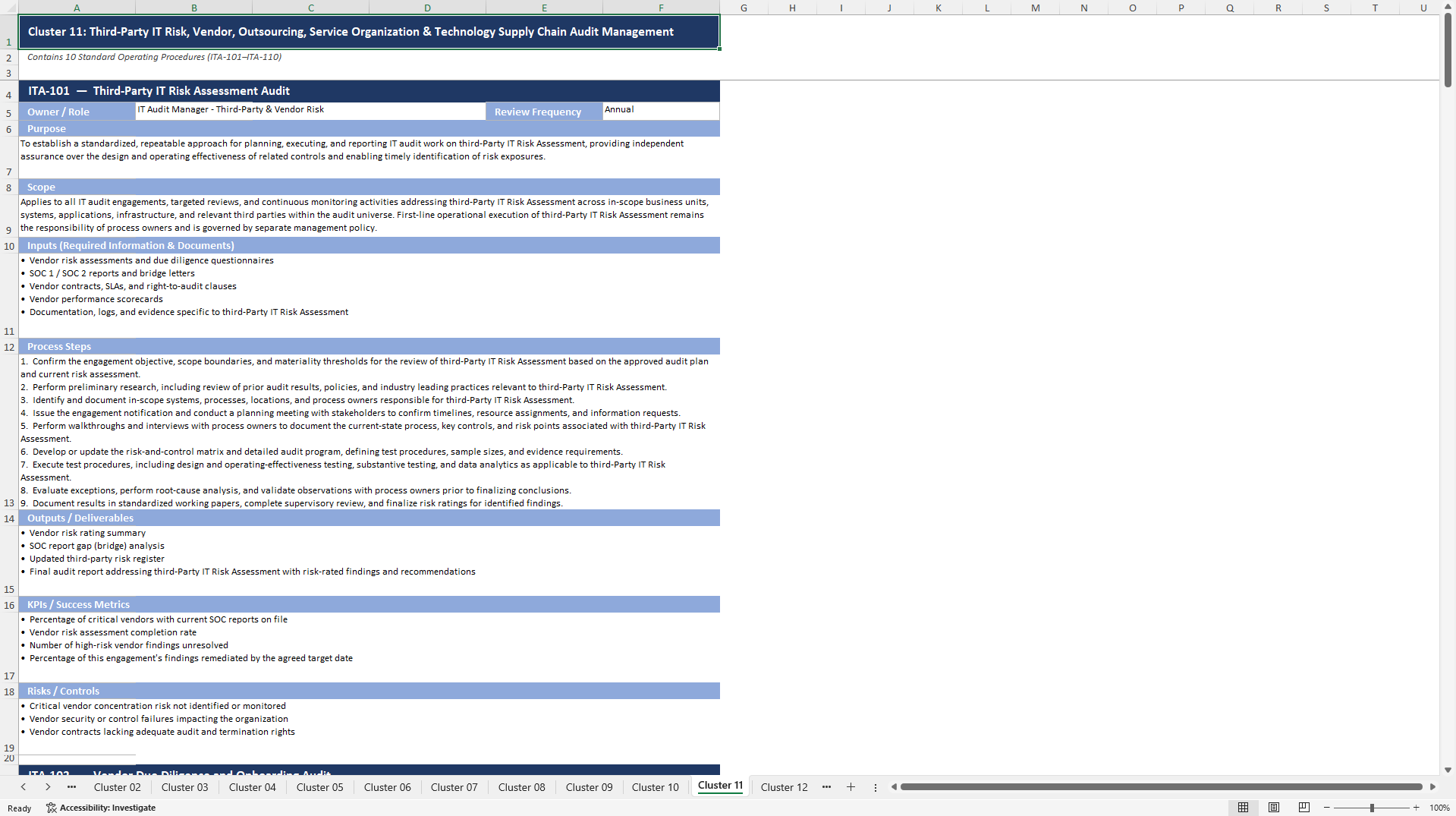 100+ IT Audit SOPs (Excel template (XLSX)) Preview Image