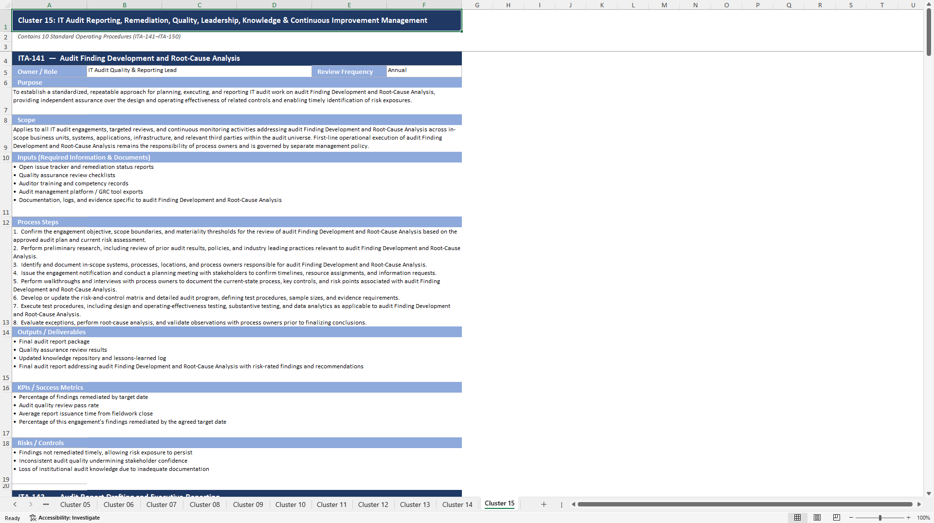 100+ IT Audit SOPs (Excel template (XLSX)) Preview Image