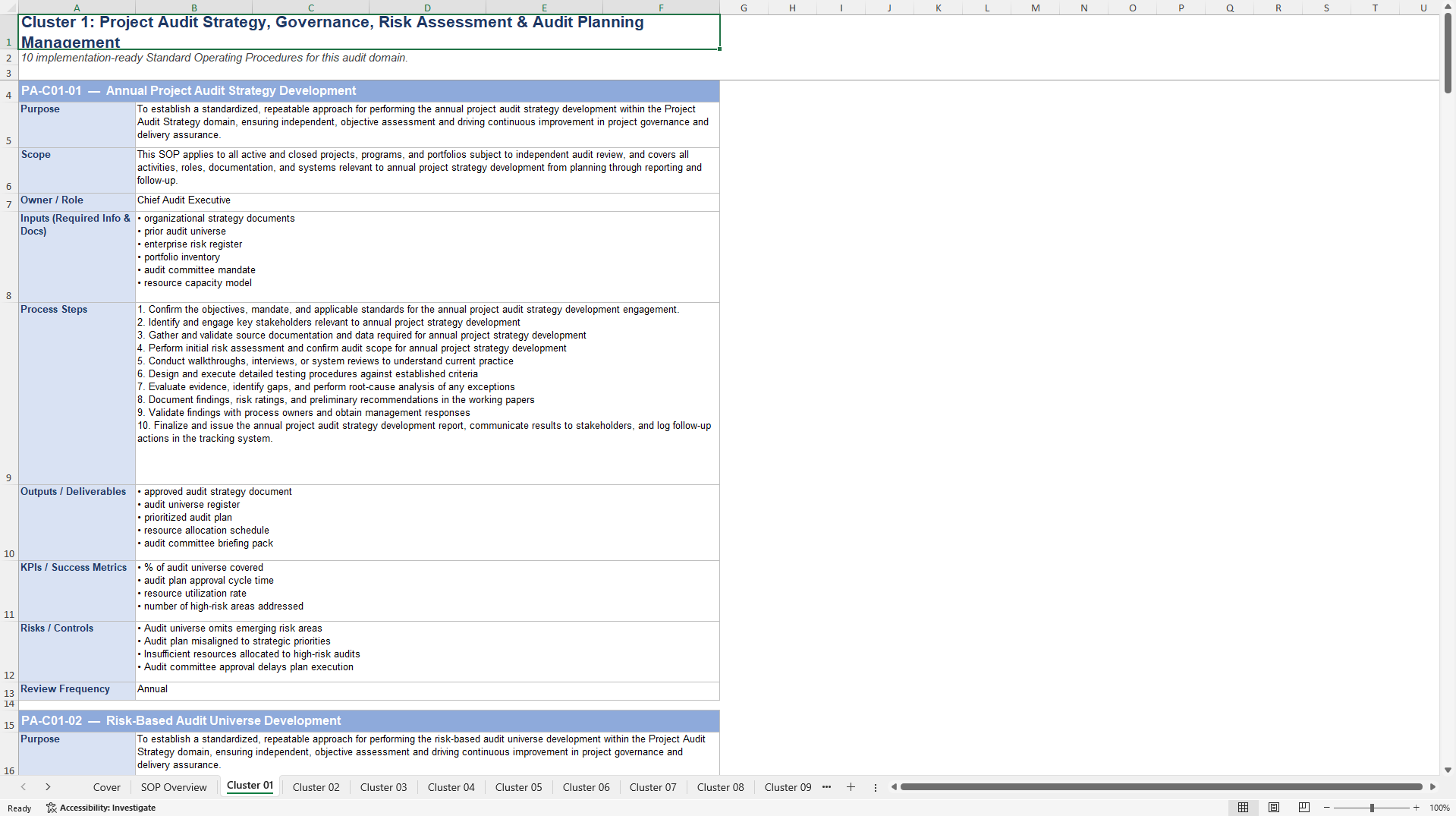 100+ Project Audit SOPs (Excel template (XLSX)) Preview Image