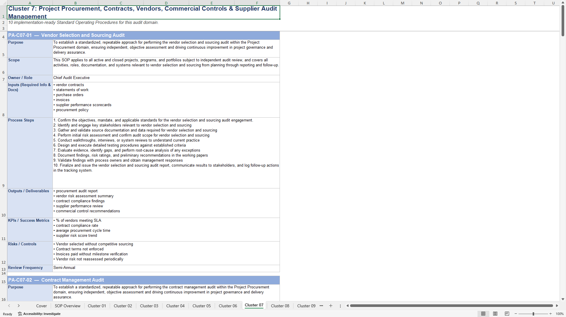 100+ Project Audit SOPs (Excel template (XLSX)) Preview Image