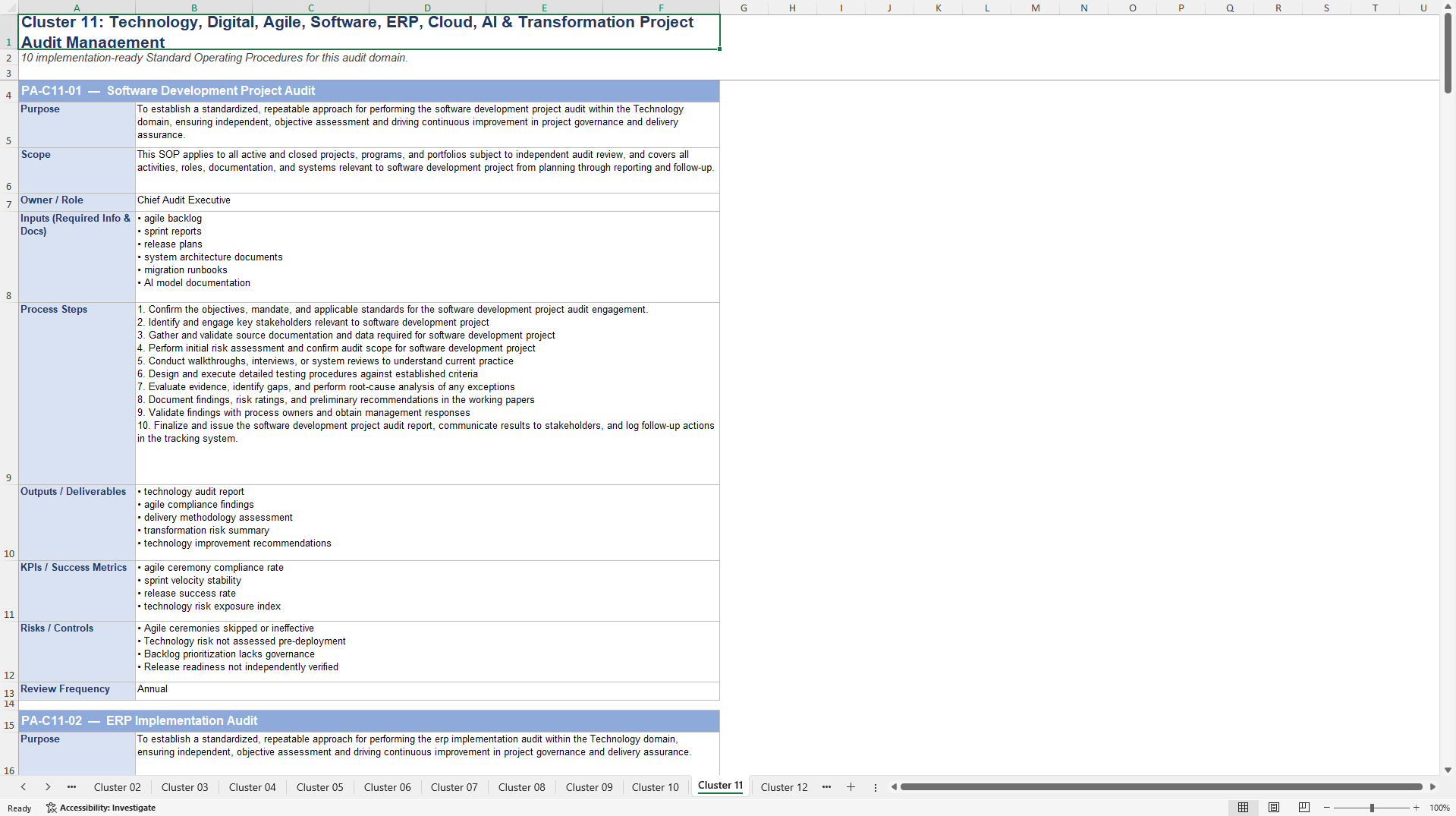 100+ Project Audit SOPs (Excel template (XLSX)) Preview Image