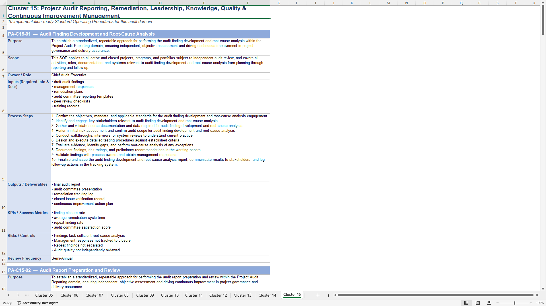 100+ Project Audit SOPs (Excel template (XLSX)) Preview Image