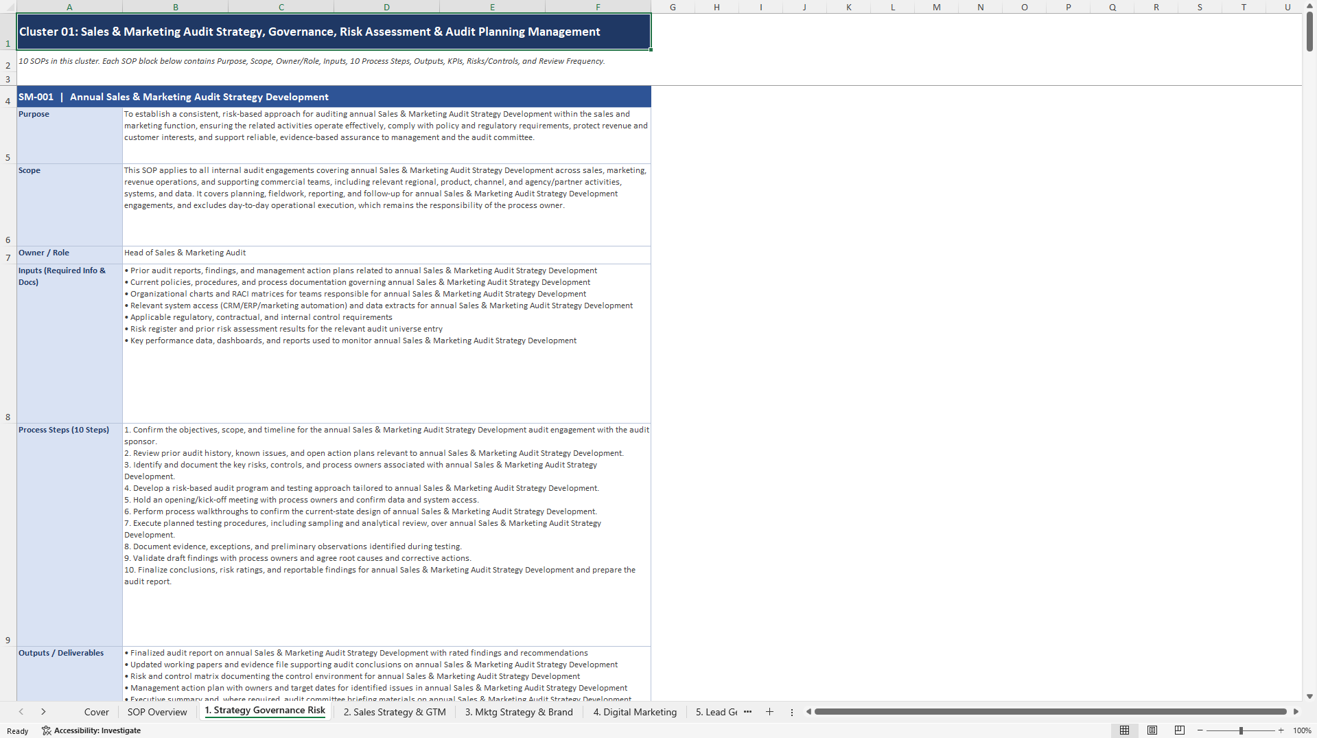 100+ Sales & Marketing Audit SOPs (Excel template (XLSX)) Preview Image
