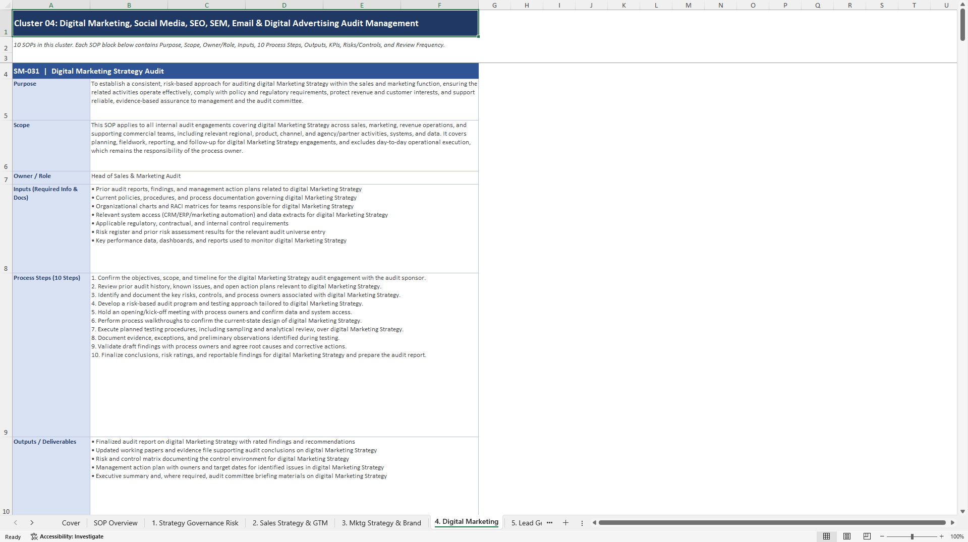 100+ Sales & Marketing Audit SOPs (Excel template (XLSX)) Preview Image