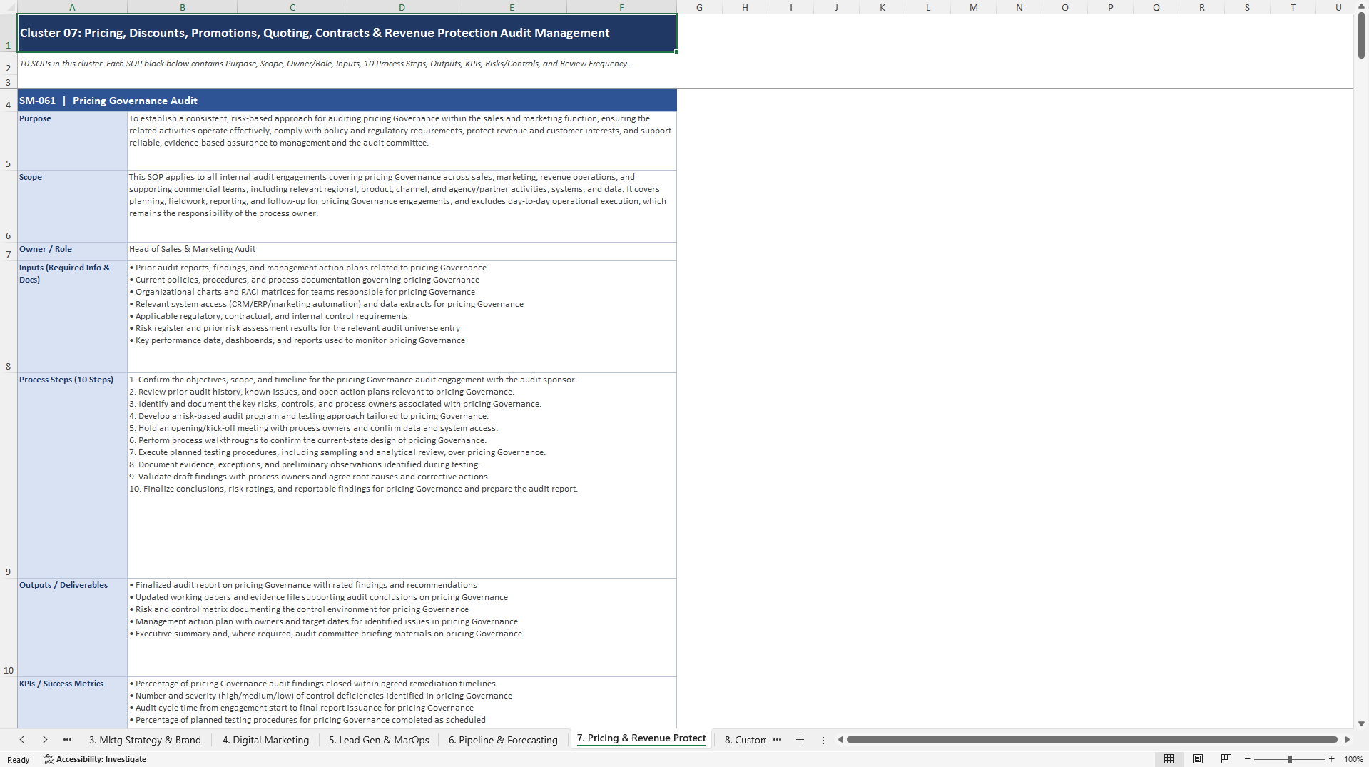 100+ Sales & Marketing Audit SOPs (Excel template (XLSX)) Preview Image