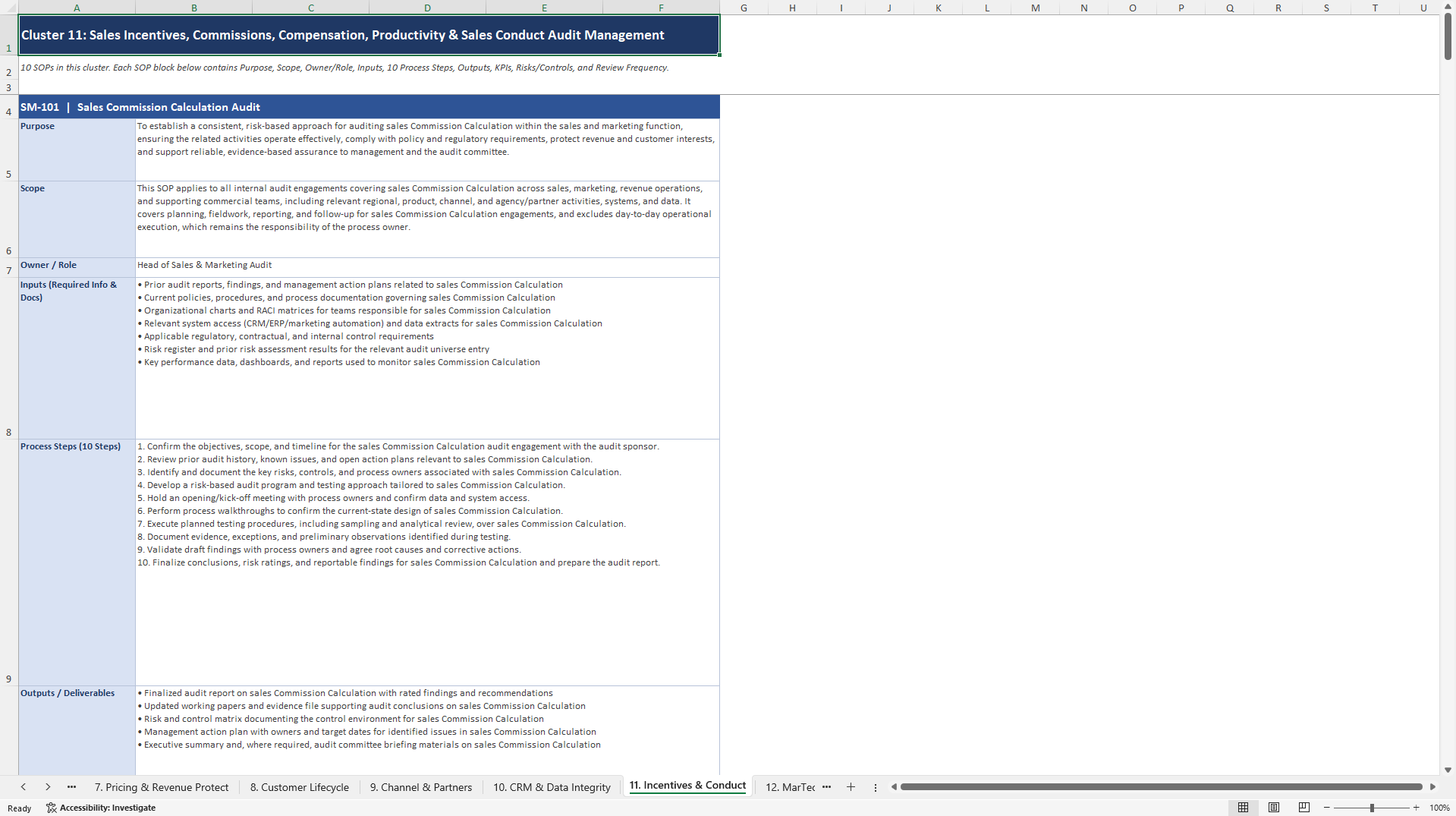 100+ Sales & Marketing Audit SOPs (Excel template (XLSX)) Preview Image