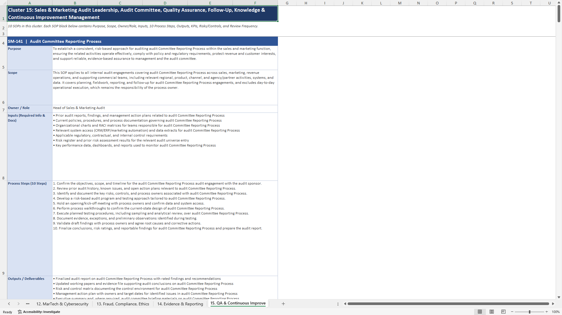 100+ Sales & Marketing Audit SOPs (Excel template (XLSX)) Preview Image