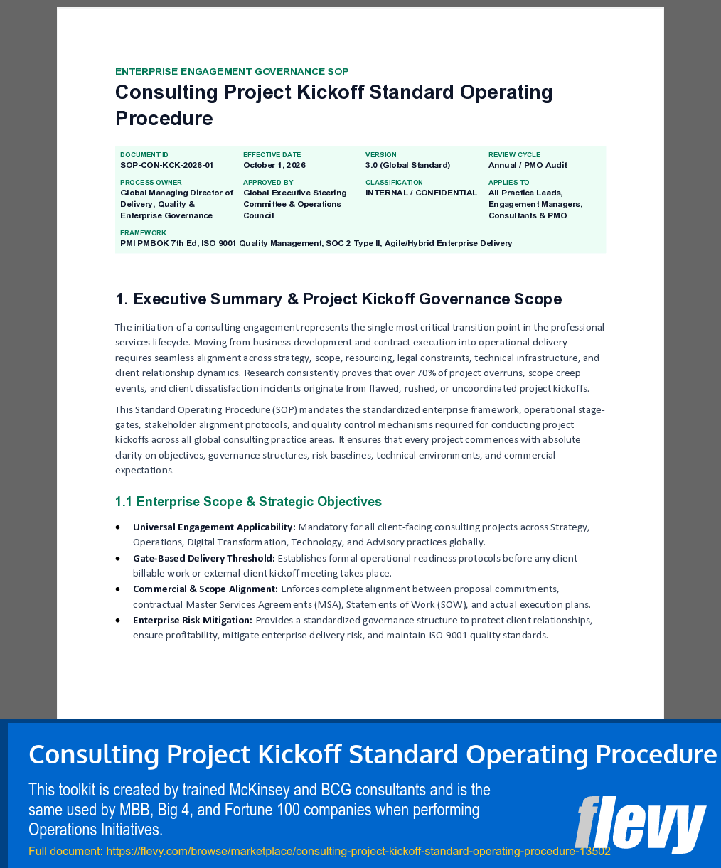 Consulting Project Kickoff Standard Operating Procedure (10-page Word document) Preview Image