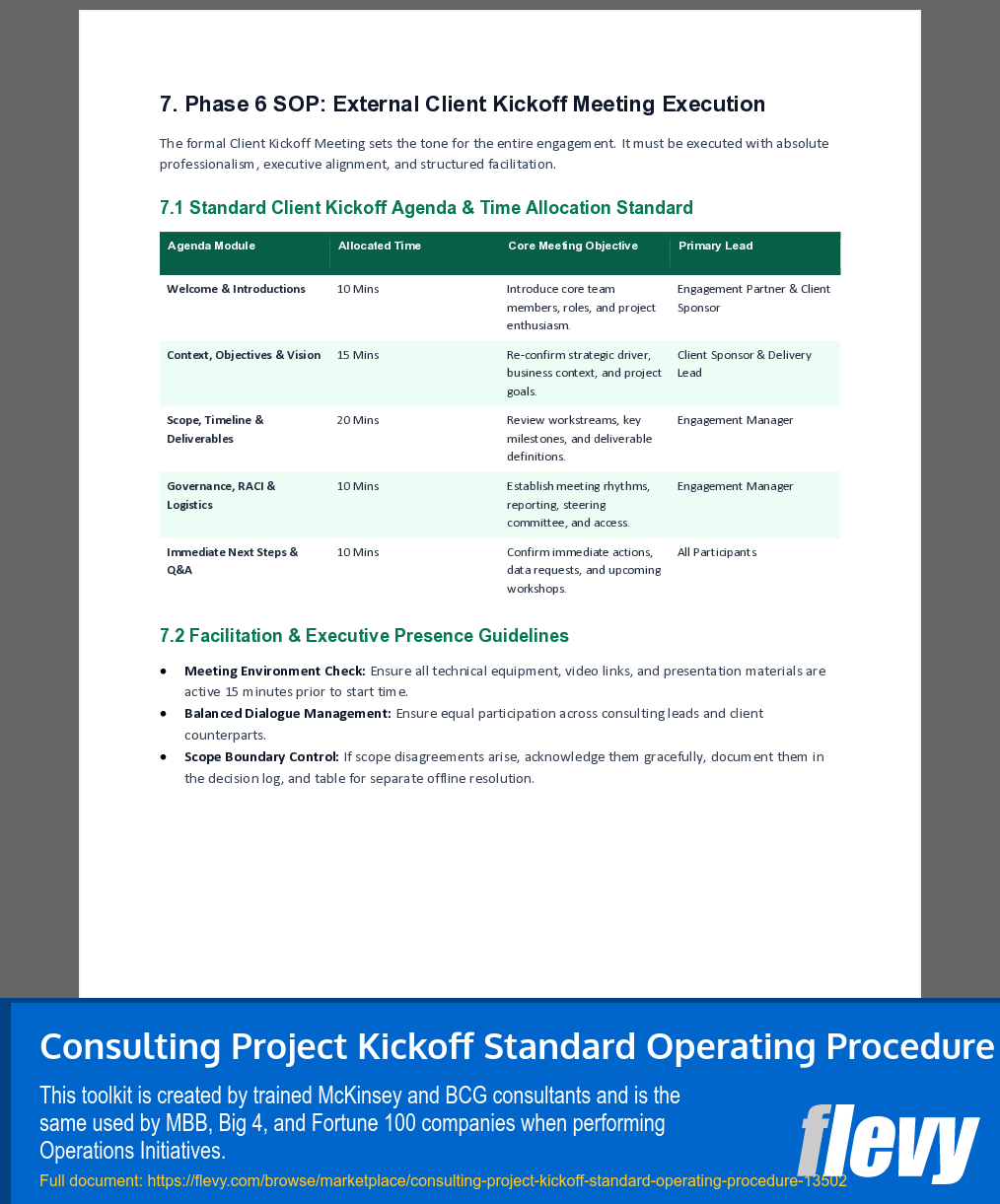 Consulting Project Kickoff Standard Operating Procedure (10-page Word document) Preview Image
