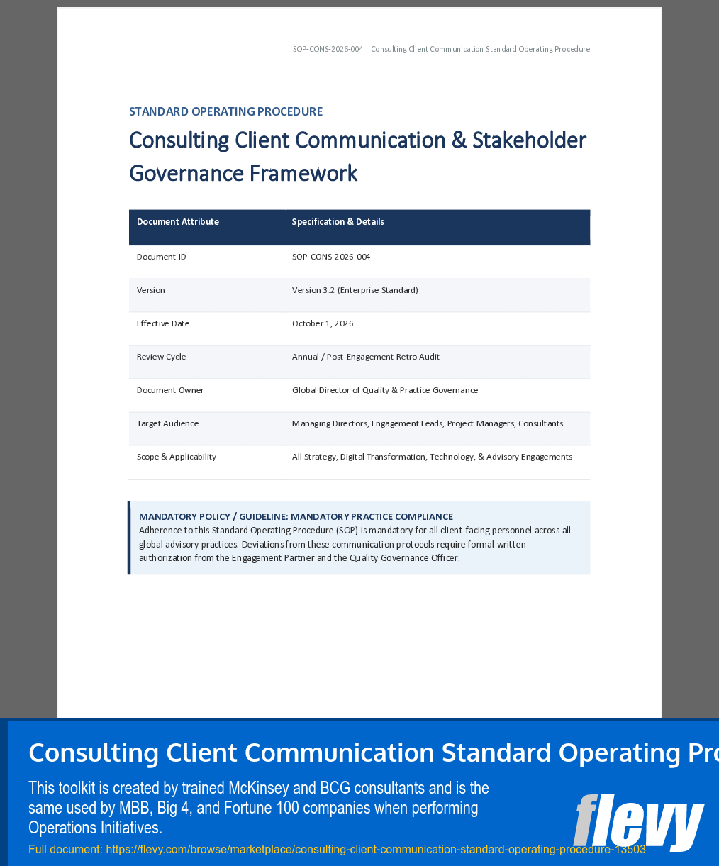 Consulting Client Communication Standard Operating Procedure (26-page Word document) Preview Image