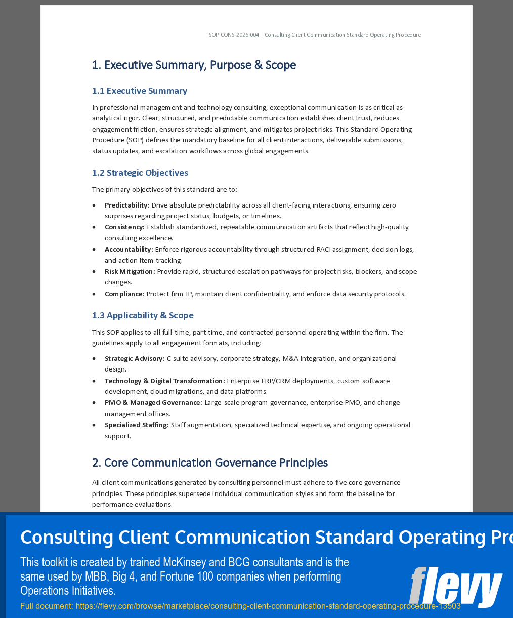 Consulting Client Communication Standard Operating Procedure (26-page Word document) Preview Image