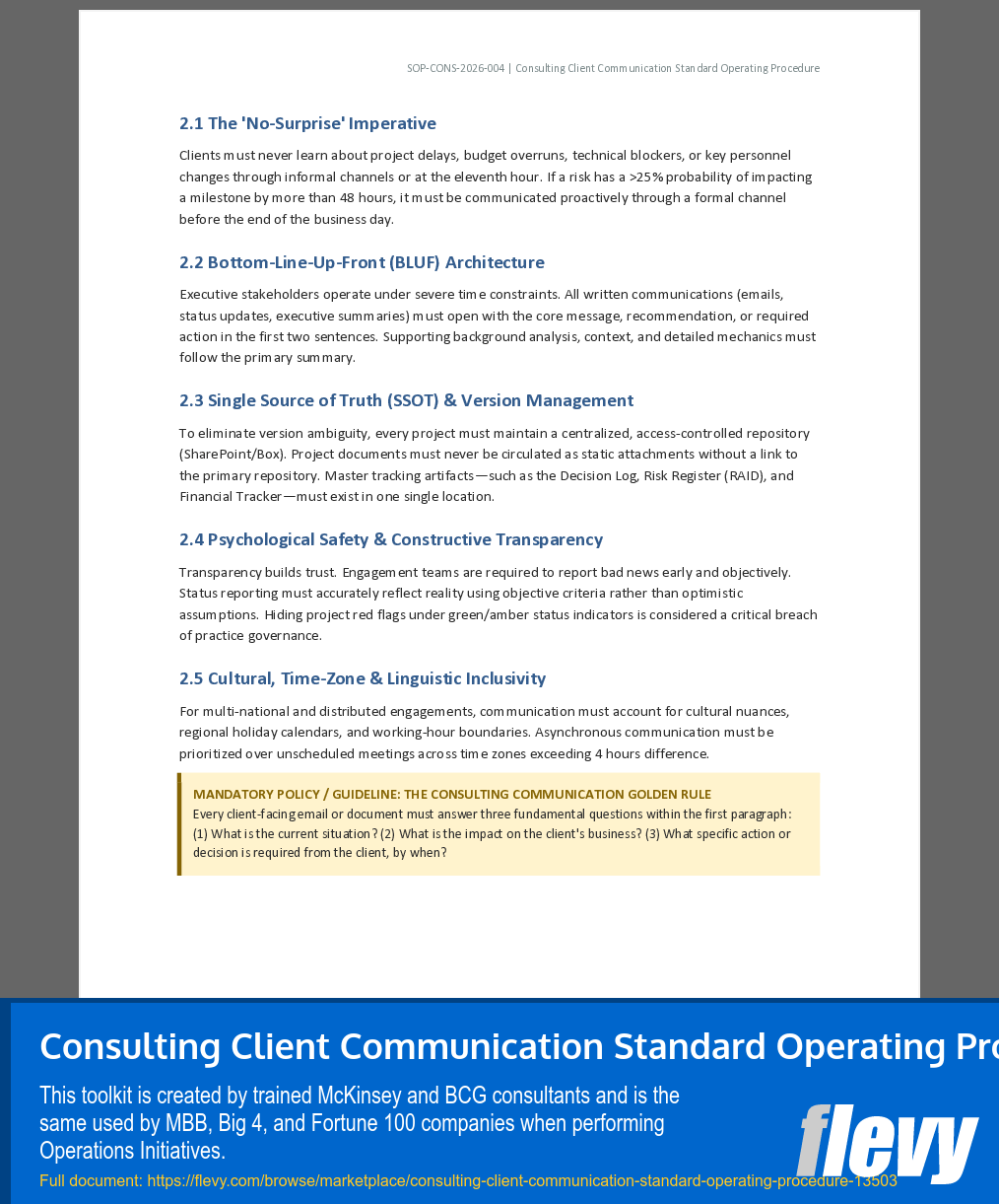 Consulting Client Communication Standard Operating Procedure (26-page Word document) Preview Image