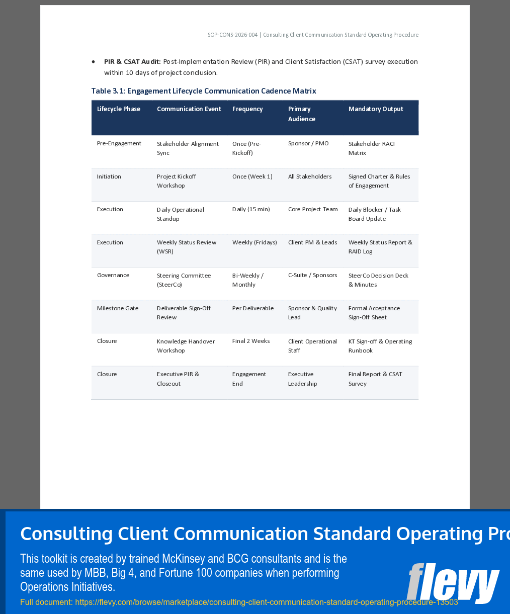 Consulting Client Communication Standard Operating Procedure (26-page Word document) Preview Image