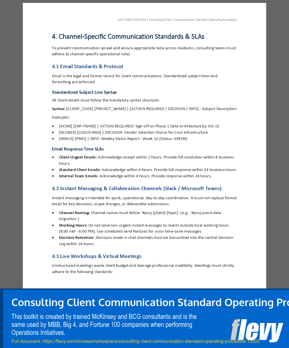 Consulting Client Communication Standard Operating Procedure (26-page Word document) Preview Image