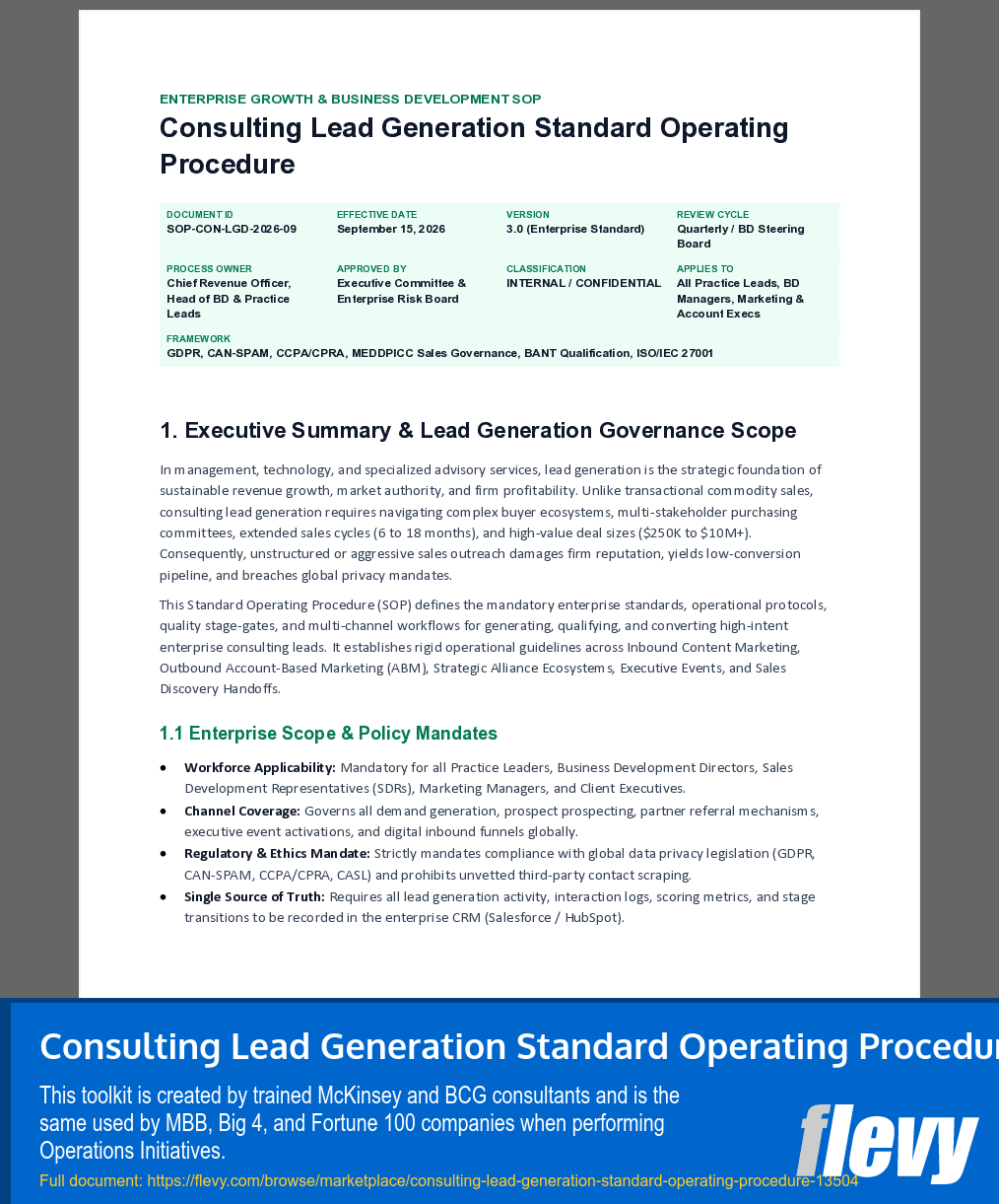 Consulting Lead Generation Standard Operating Procedure (11-page Word document) Preview Image