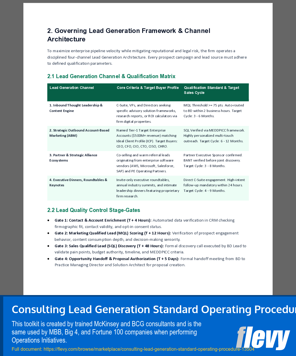 Consulting Lead Generation Standard Operating Procedure (11-page Word document) Preview Image