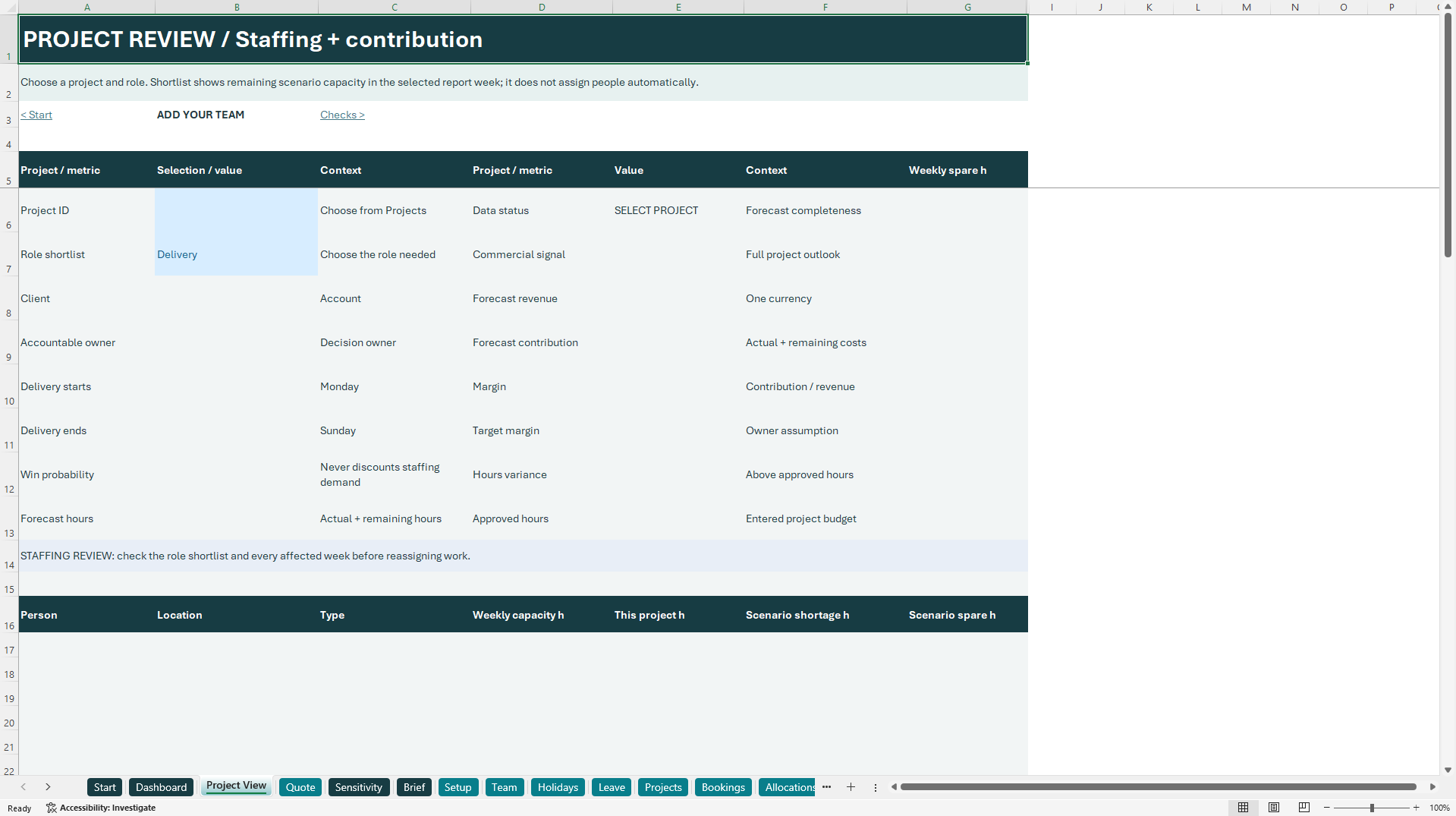 Team Capacity & Project Margin Planner (Excel template (XLSX)) Preview Image