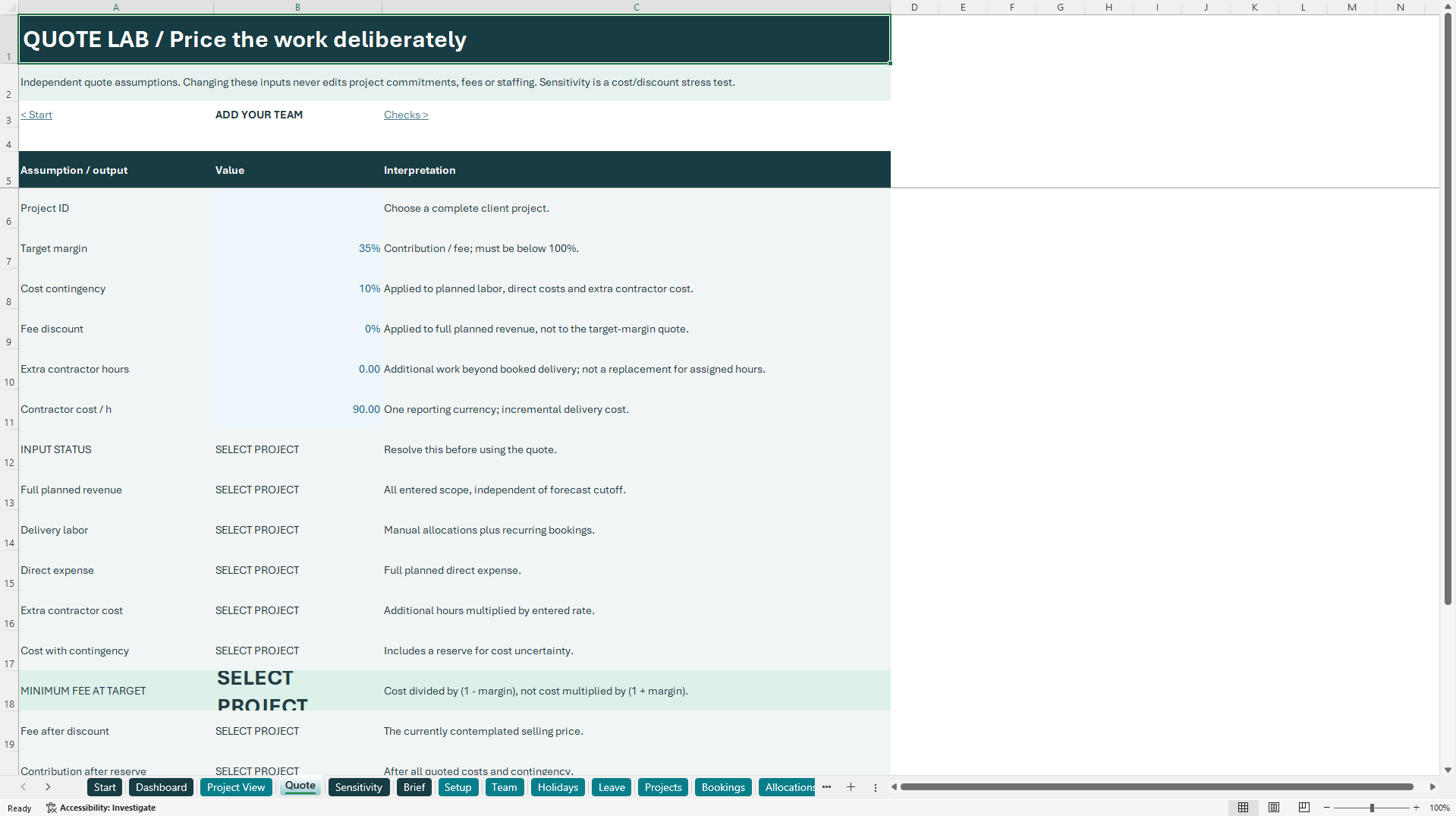 Team Capacity & Project Margin Planner (Excel template (XLSX)) Preview Image