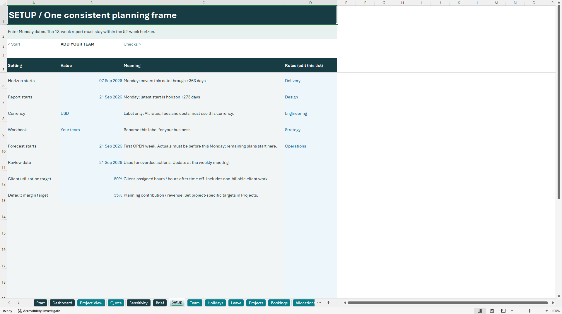 Team Capacity & Project Margin Planner (Excel template (XLSX)) Preview Image