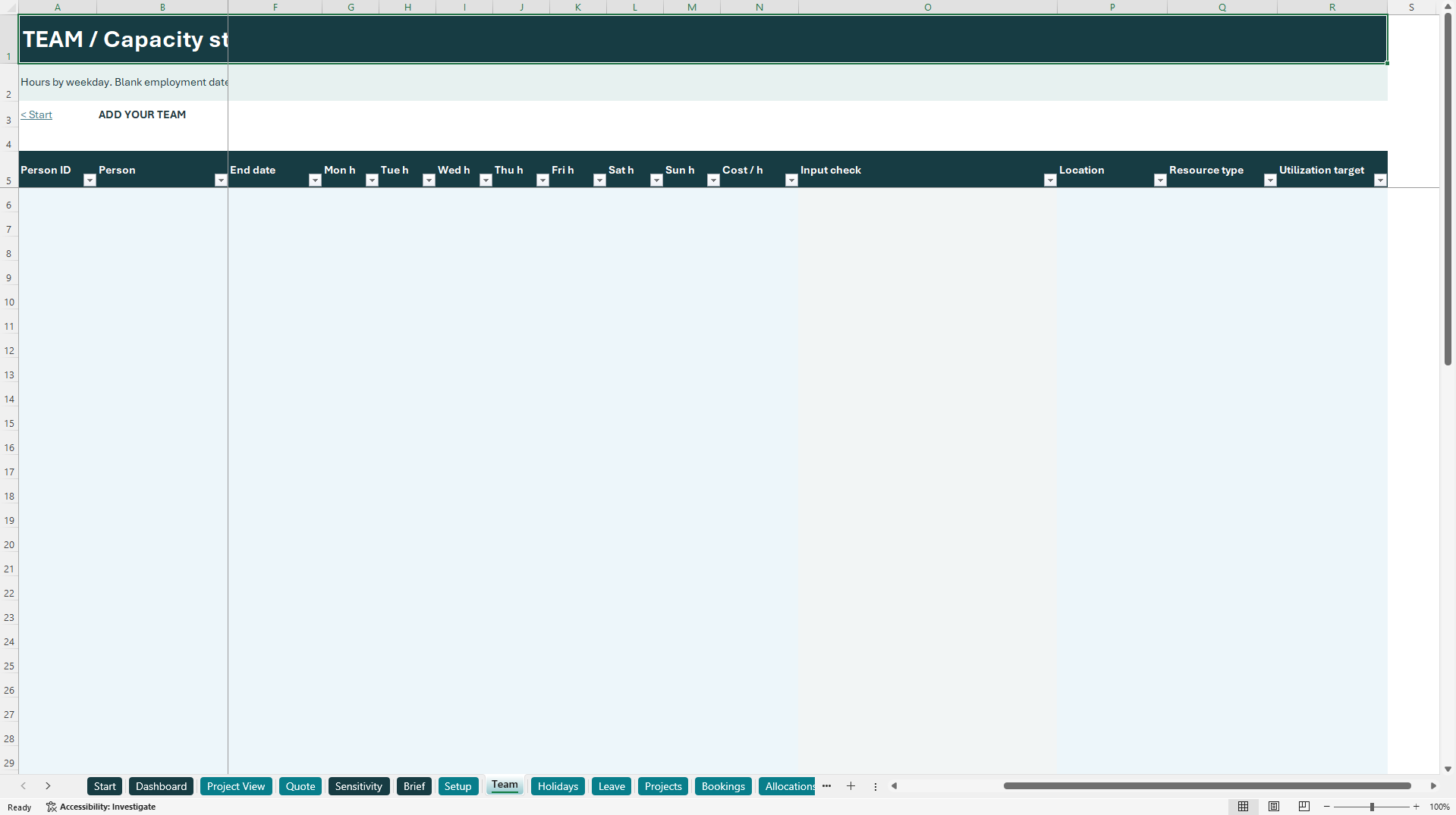 Team Capacity & Project Margin Planner (Excel template (XLSX)) Preview Image